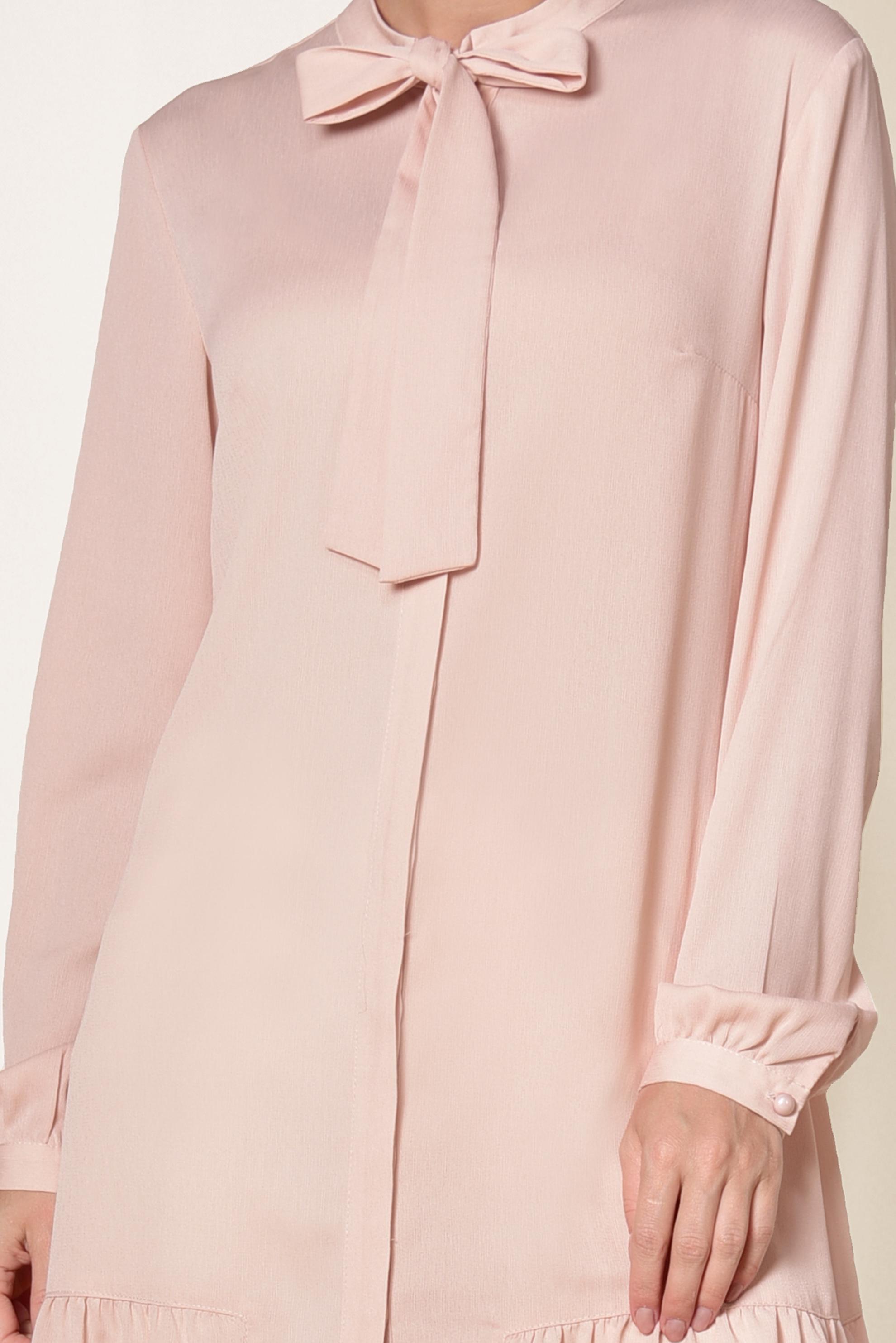 Tesettür giyim PUDRA ETEK UCU PİLİSELİ YAKASI BAĞCIKLI TUNİK 4066