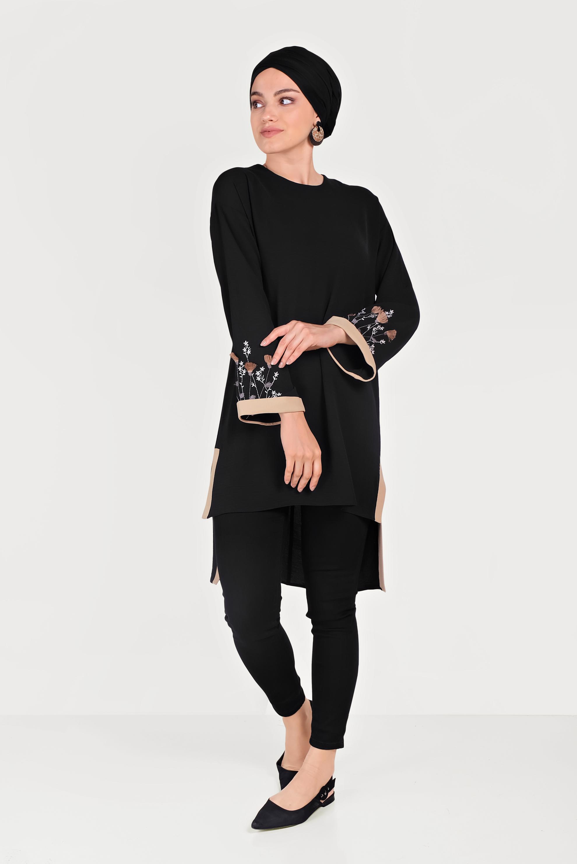 Hijab clothing BLACK ASYMMETRIC CUT TUNIC 40662 