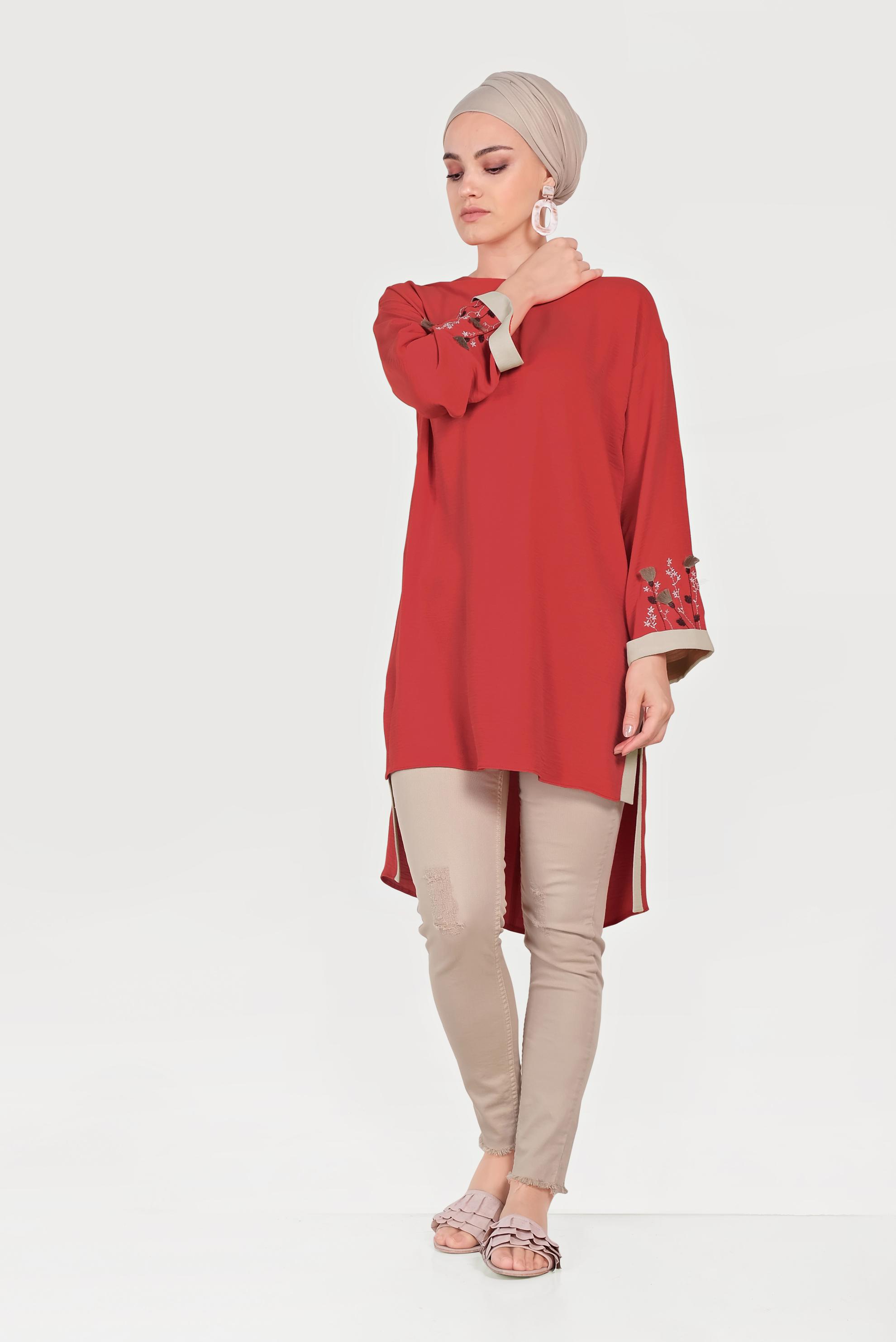 Hijab clothing RED ASYMMETRIC CUT TUNIC 40662 