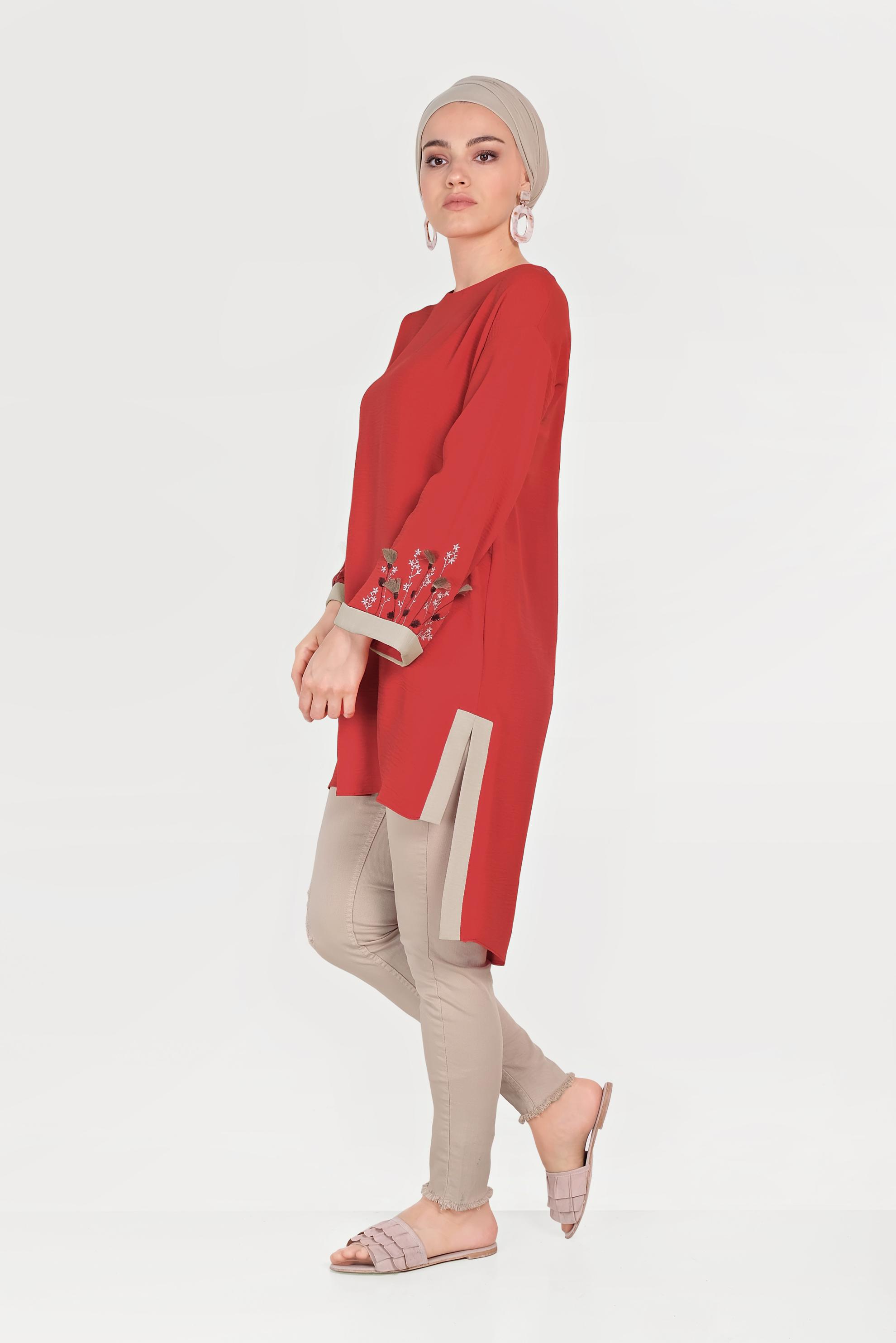Hijab clothing RED ASYMMETRIC CUT TUNIC 40662 