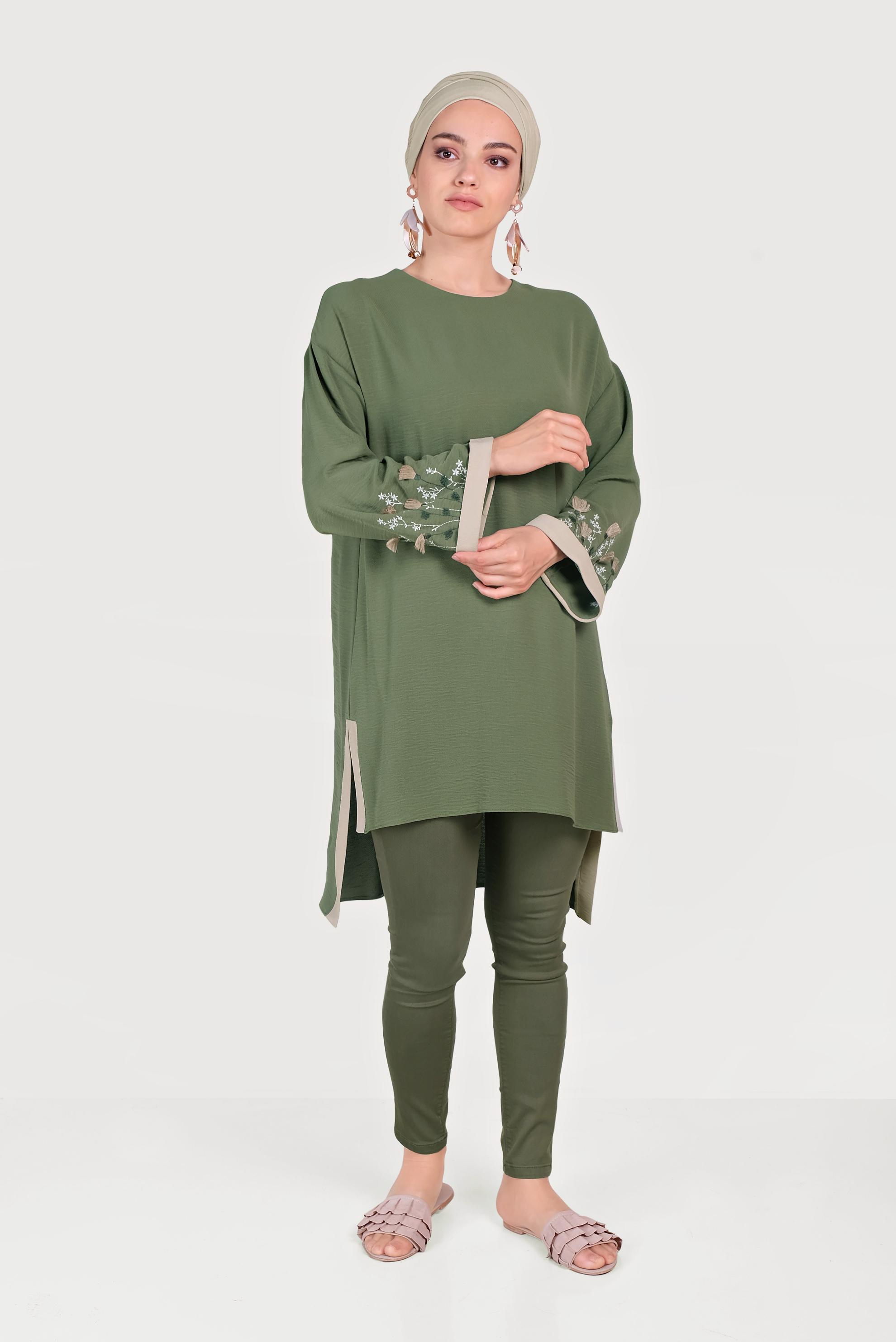 Hijab clothing KHAKI ASYMMETRIC CUT TUNIC 40662 