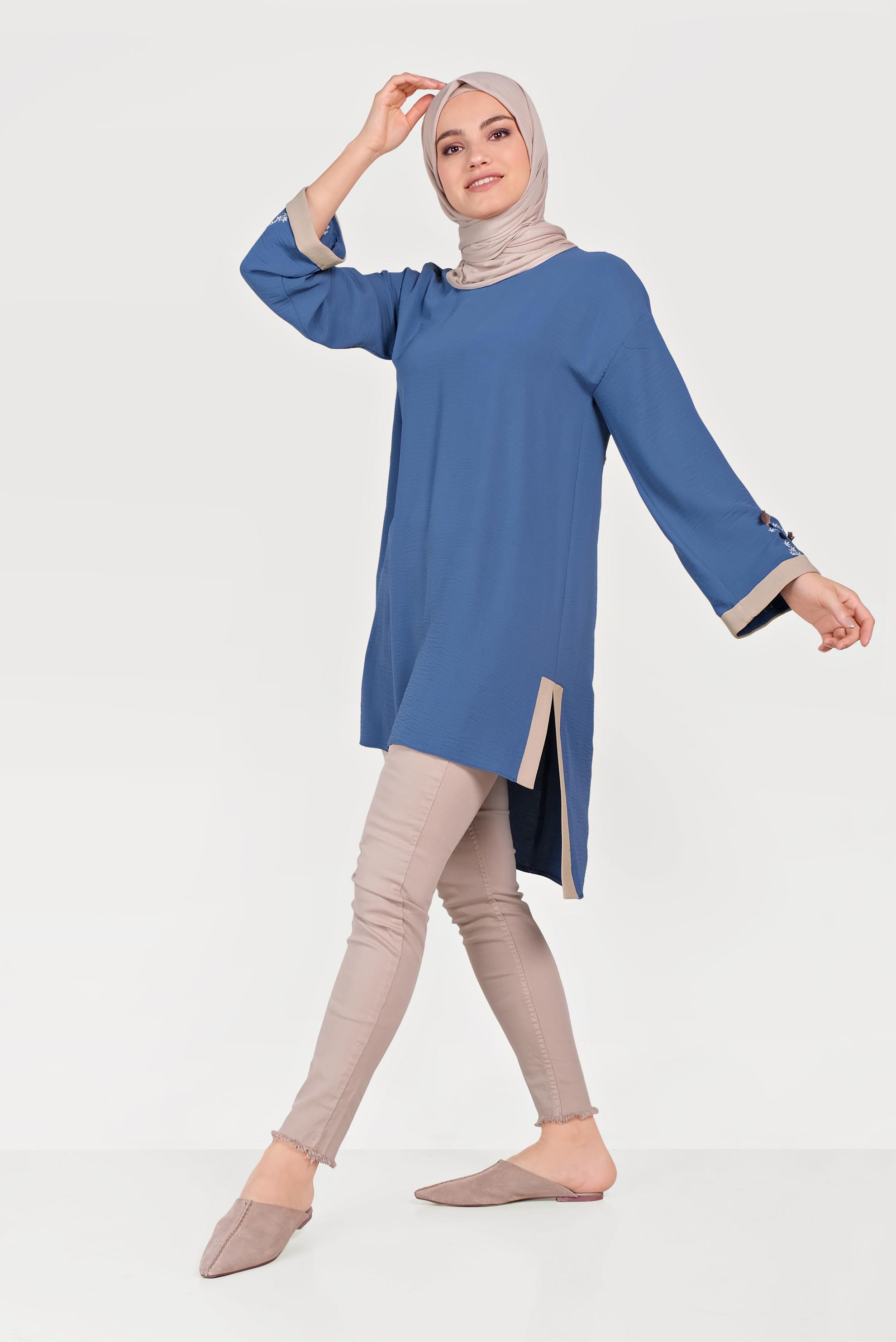 Hijab clothing NAVY BLUE ASYMMETRIC CUT TUNIC 40662 