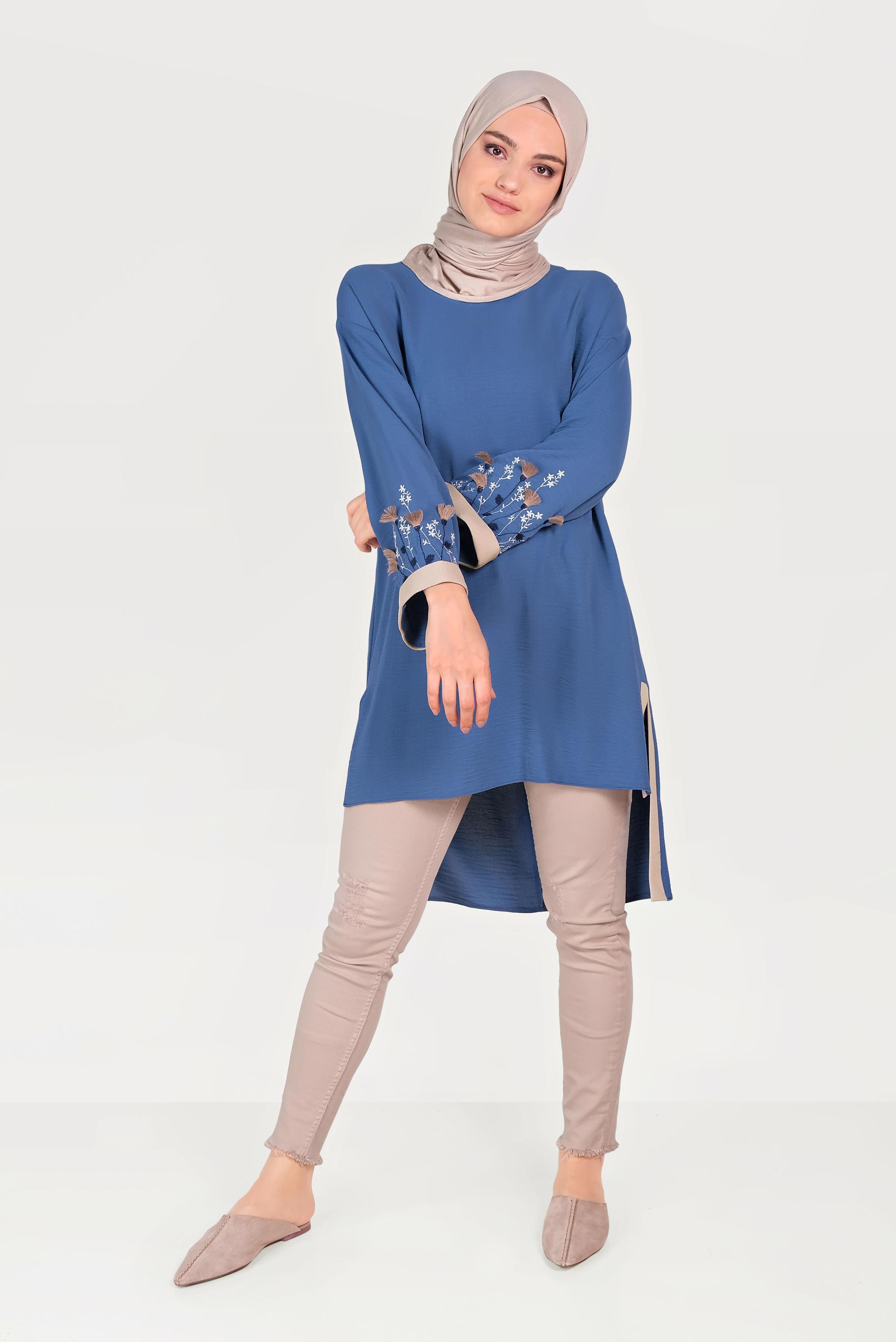 Hijab clothing NAVY BLUE ASYMMETRIC CUT TUNIC 40662 