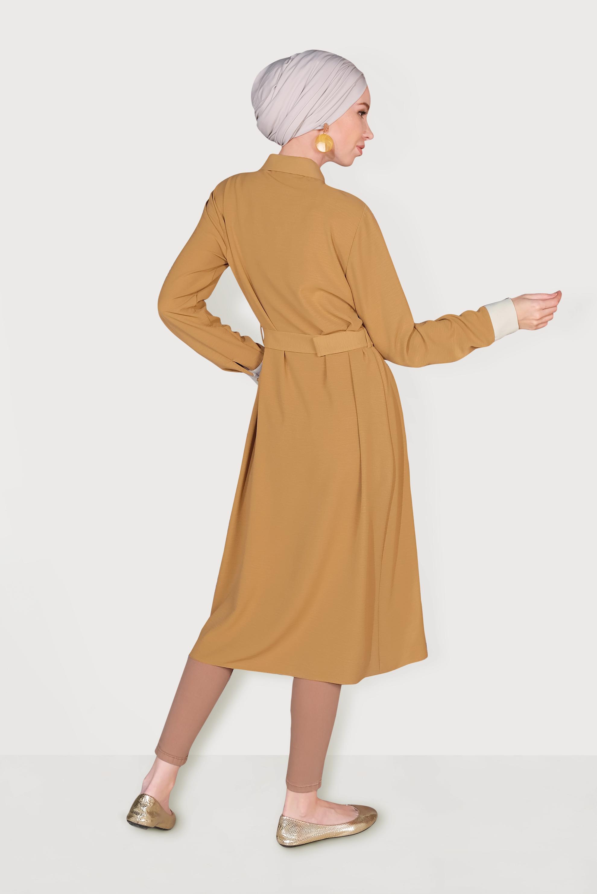 Tesettür giyim SARI BOYDAN DÜĞMELİ İKİ RENK TUNİK 40676 