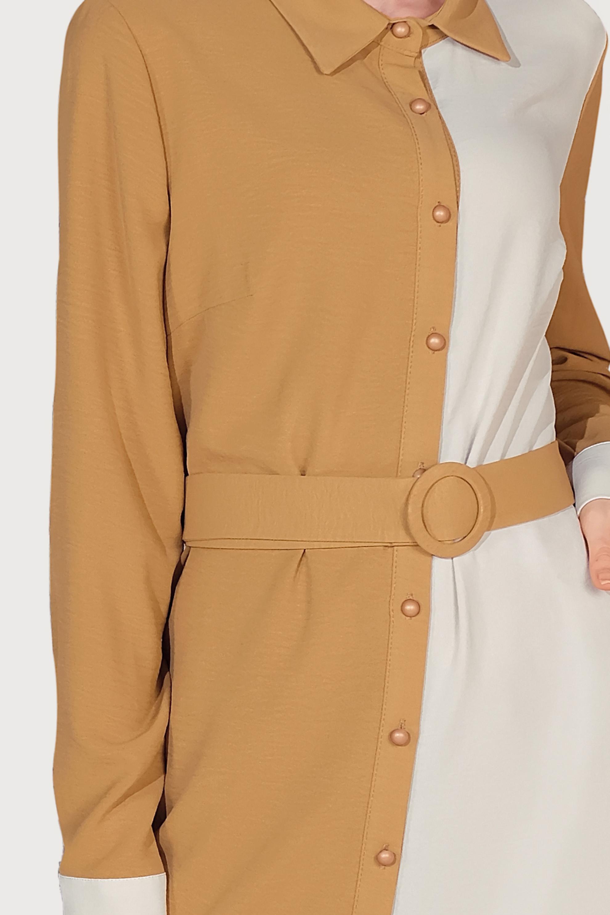 Tesettür giyim SARI BOYDAN DÜĞMELİ İKİ RENK TUNİK 40676 