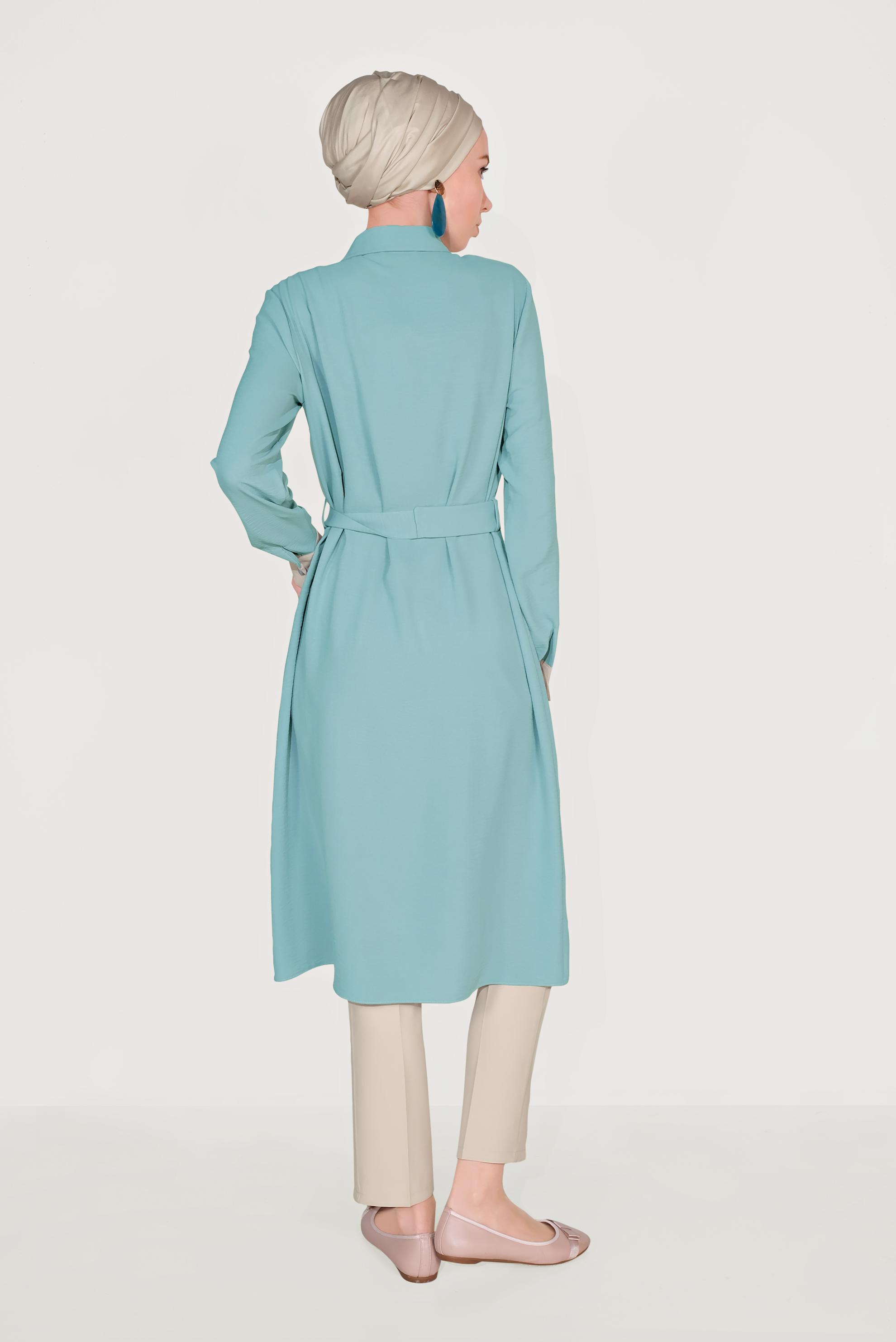 Tesettür giyim MAVİ BOYDAN DÜĞMELİ İKİ RENK TUNİK 40676 