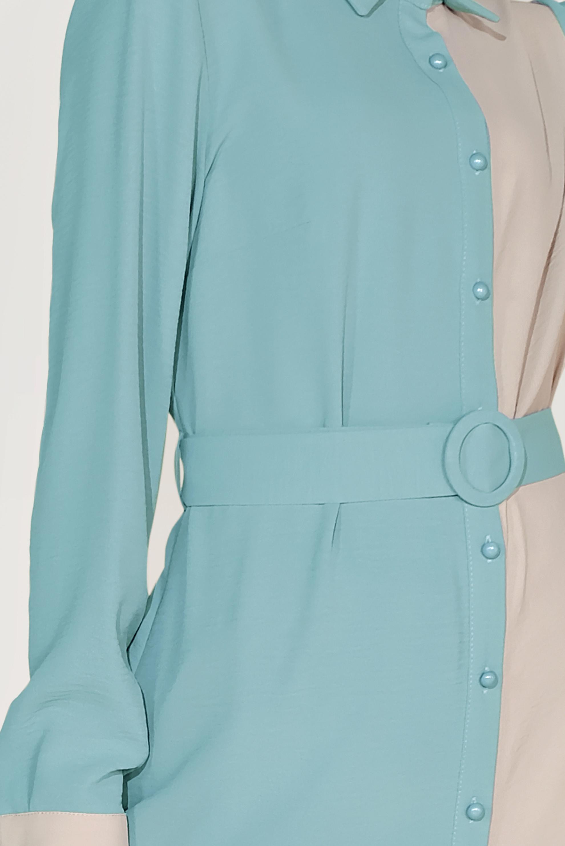 Tesettür giyim MAVİ BOYDAN DÜĞMELİ İKİ RENK TUNİK 40676 