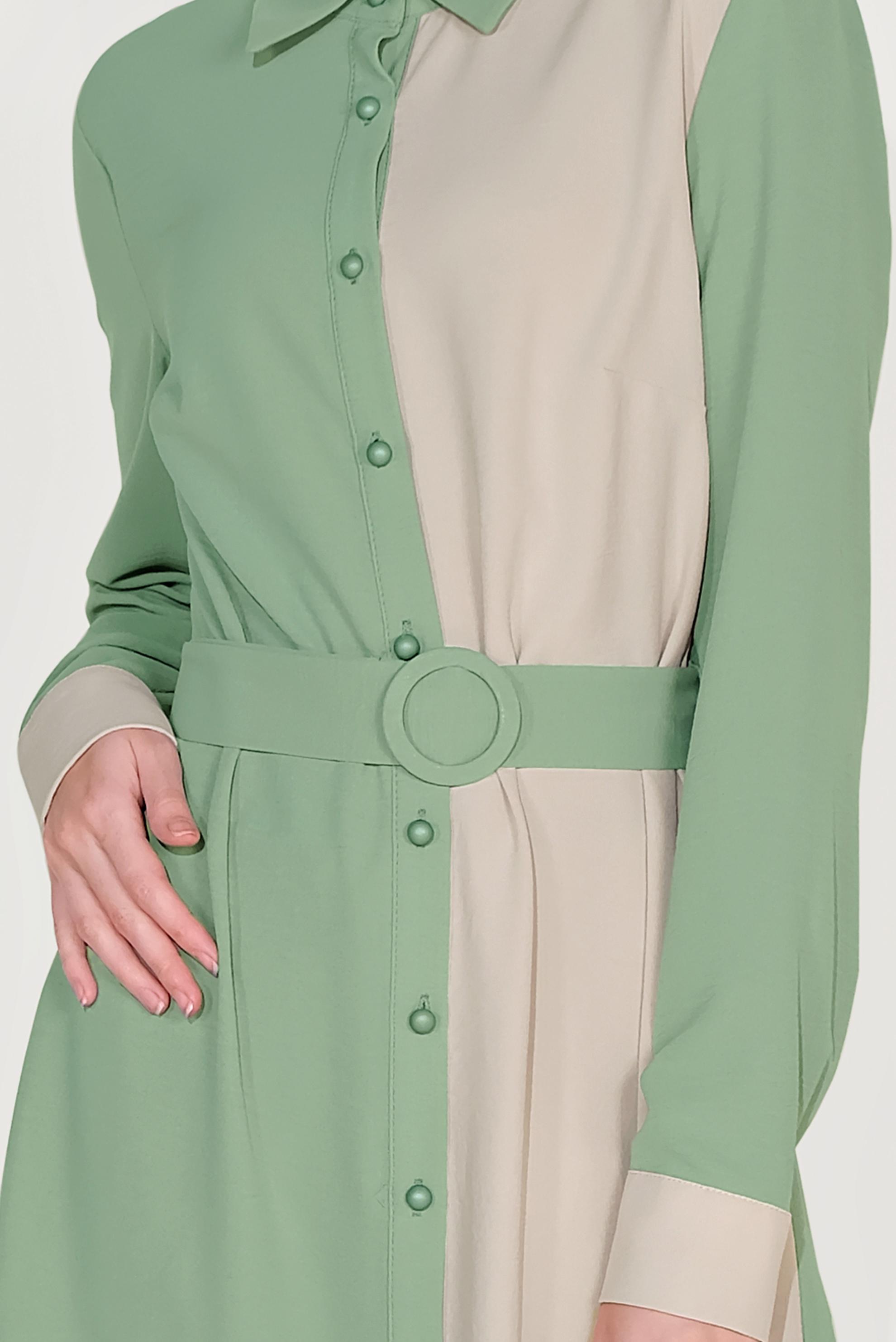 Tesettür giyim YEŞİL BOYDAN DÜĞMELİ İKİ RENK TUNİK 40676 