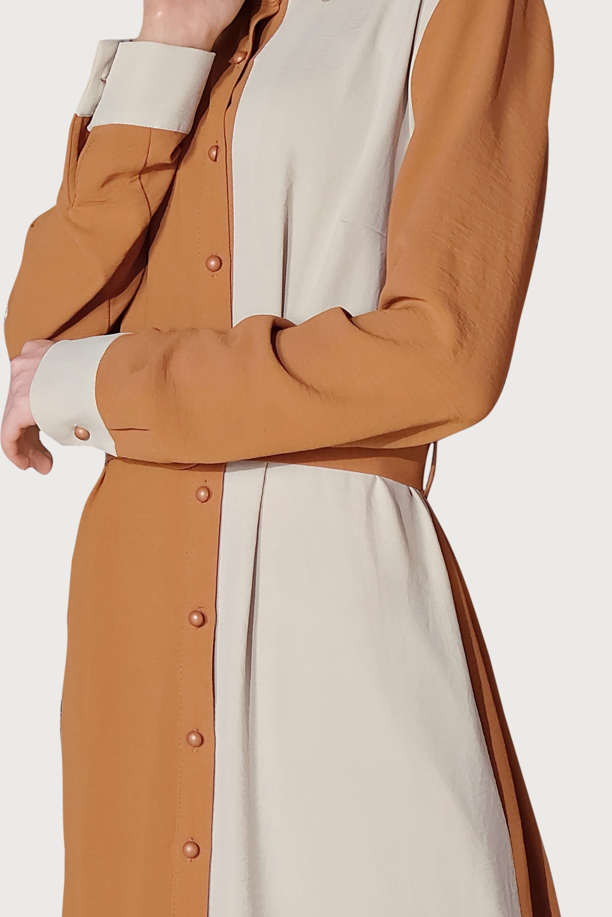 Tesettür giyim KAHVE BOYDAN DÜĞMELİ İKİ RENK TUNİK 40676 