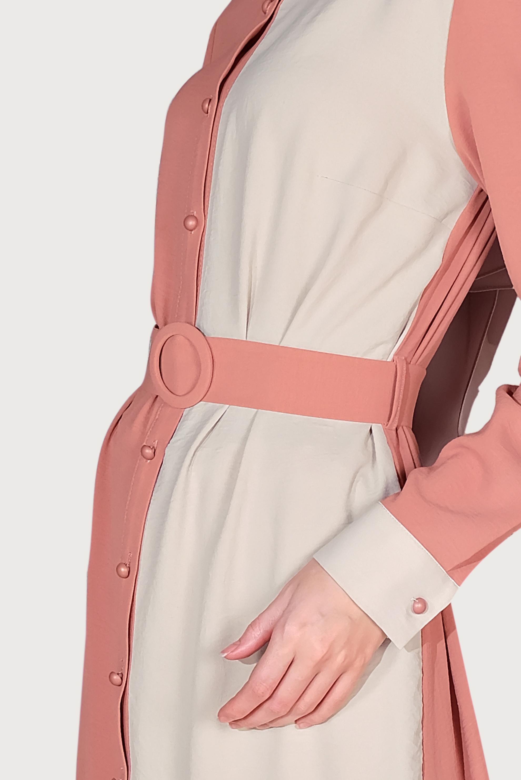 Tesettür giyim PEMBE BOYDAN DÜĞMELİ İKİ RENK TUNİK 40676 