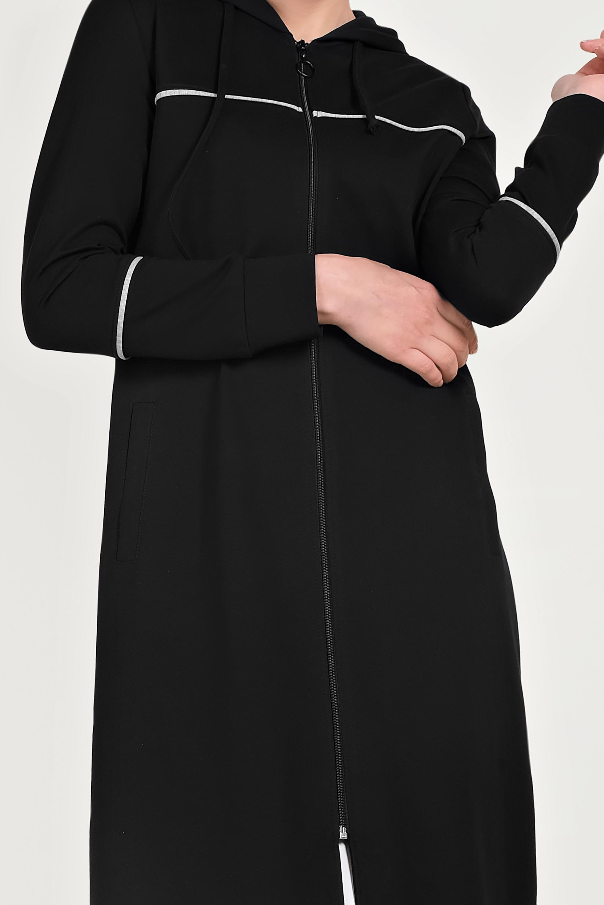 Tesettür giyim SİYAH PAMUKLU CEPLİ KAPÜŞONLU EŞOFMAN TUNİK 40681