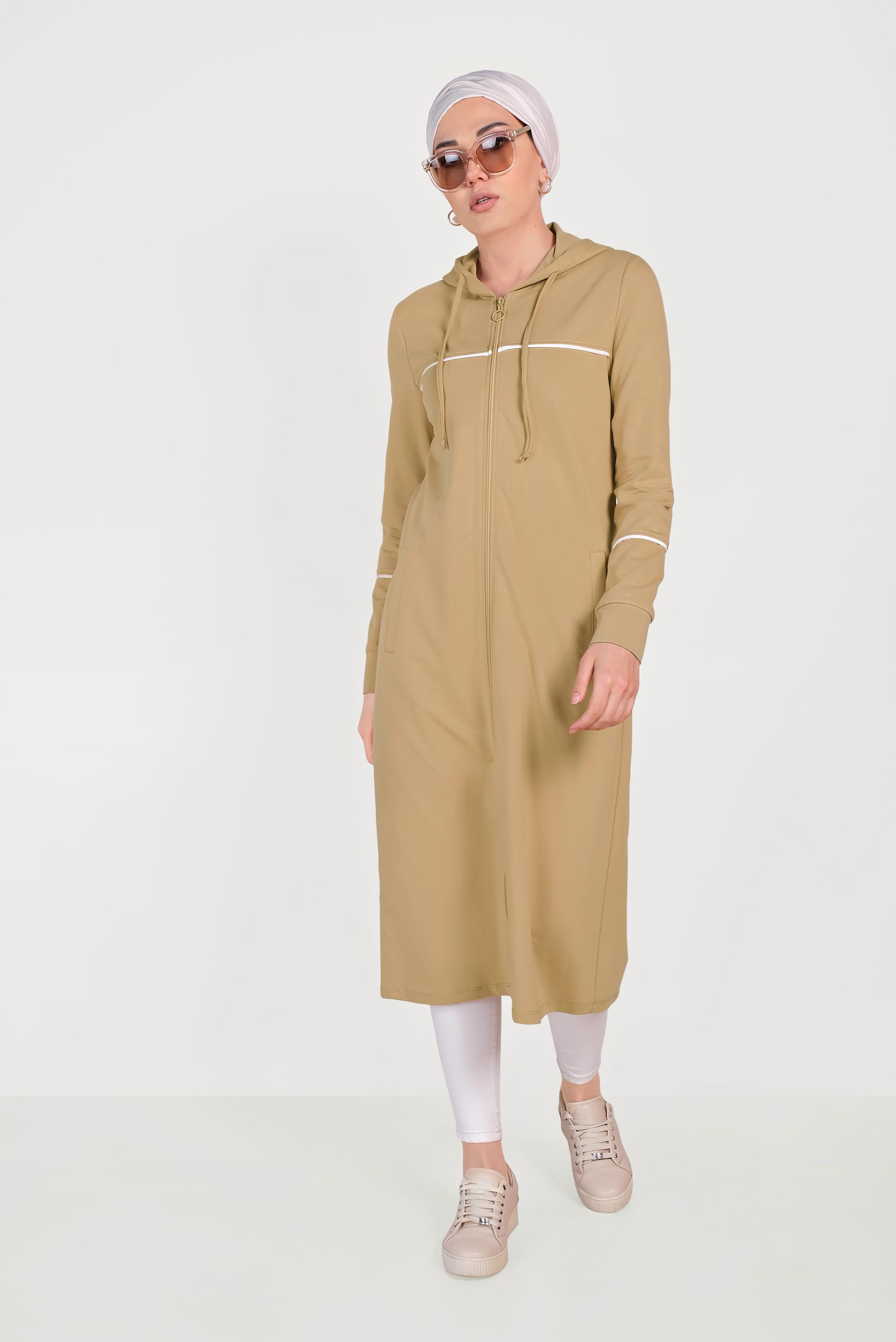 Tesettür giyim KAHVE PAMUKLU CEPLİ KAPÜŞONLU EŞOFMAN TUNİK 40681