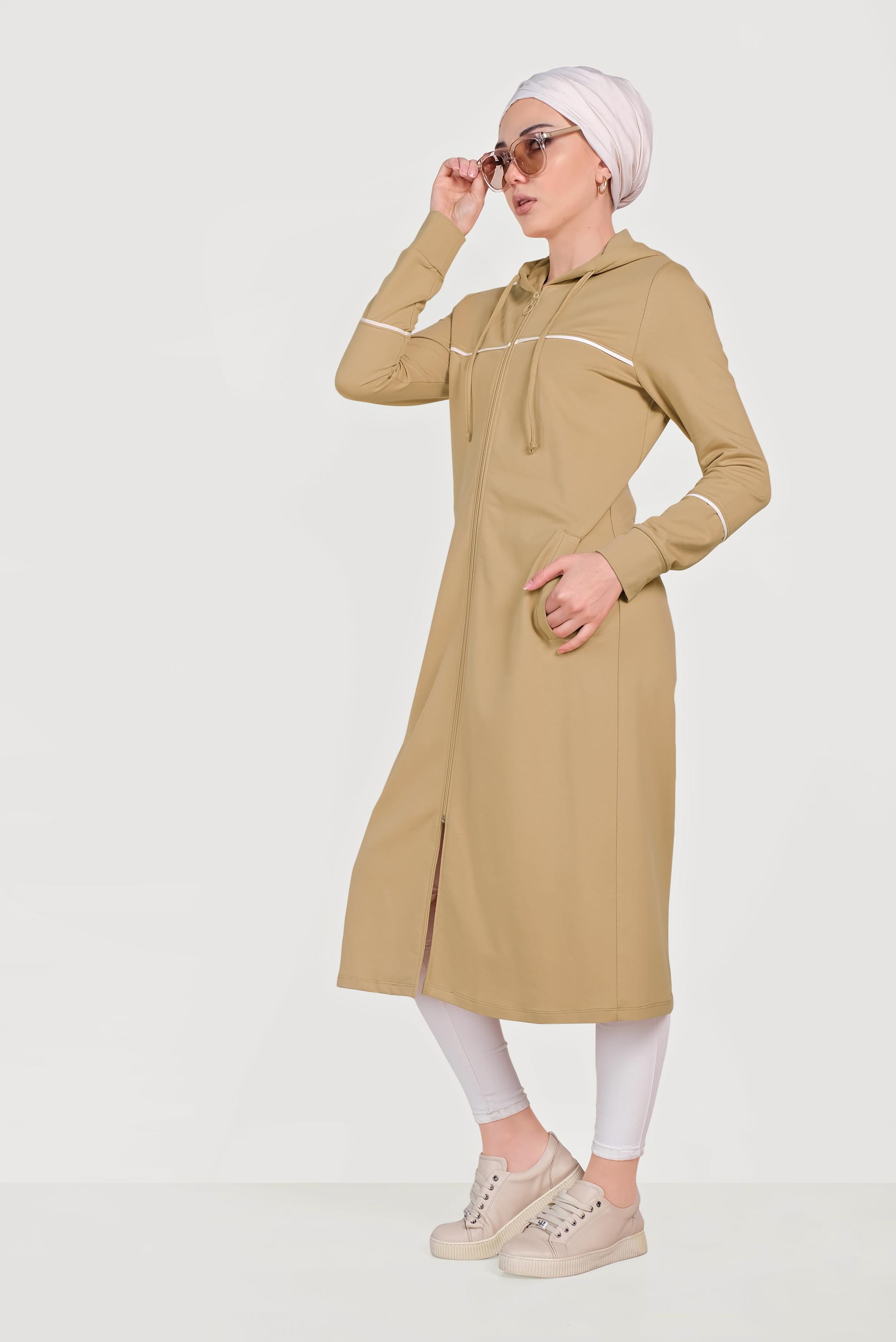 Tesettür giyim KAHVE PAMUKLU CEPLİ KAPÜŞONLU EŞOFMAN TUNİK 40681