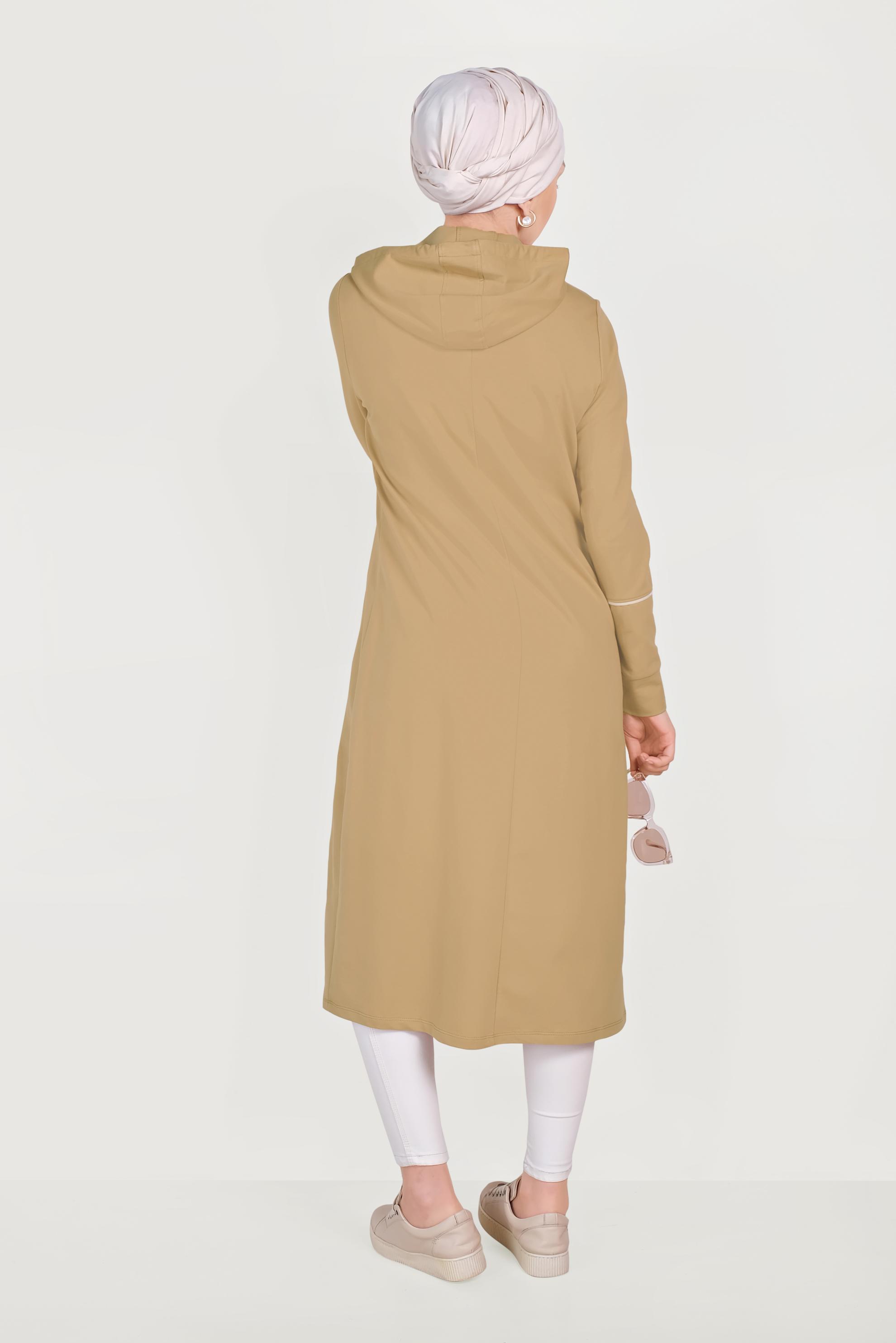 Tesettür giyim KAHVE PAMUKLU CEPLİ KAPÜŞONLU EŞOFMAN TUNİK 40681