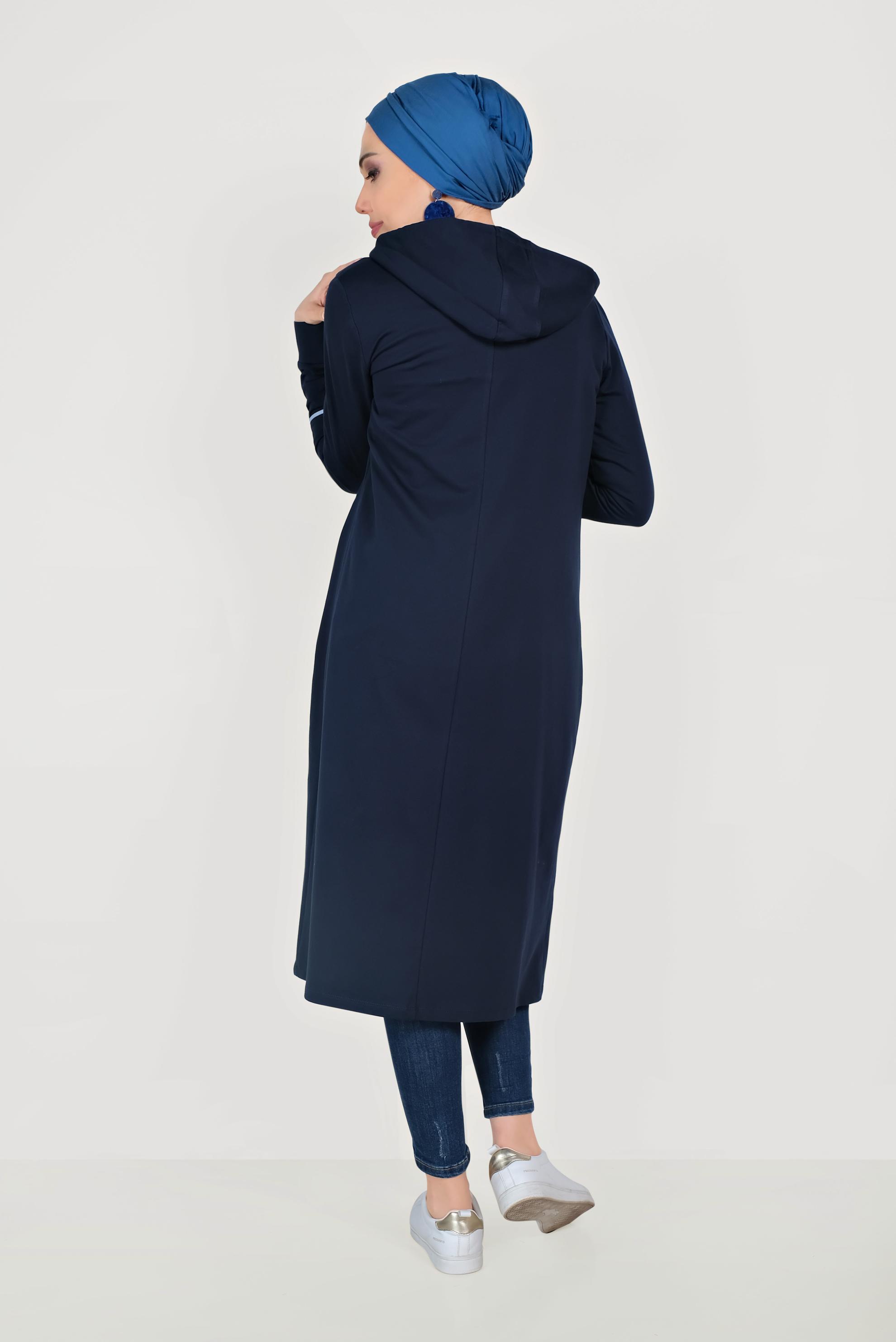 Tesettür giyim LACİVERT PAMUKLU CEPLİ KAPÜŞONLU EŞOFMAN TUNİK 40681