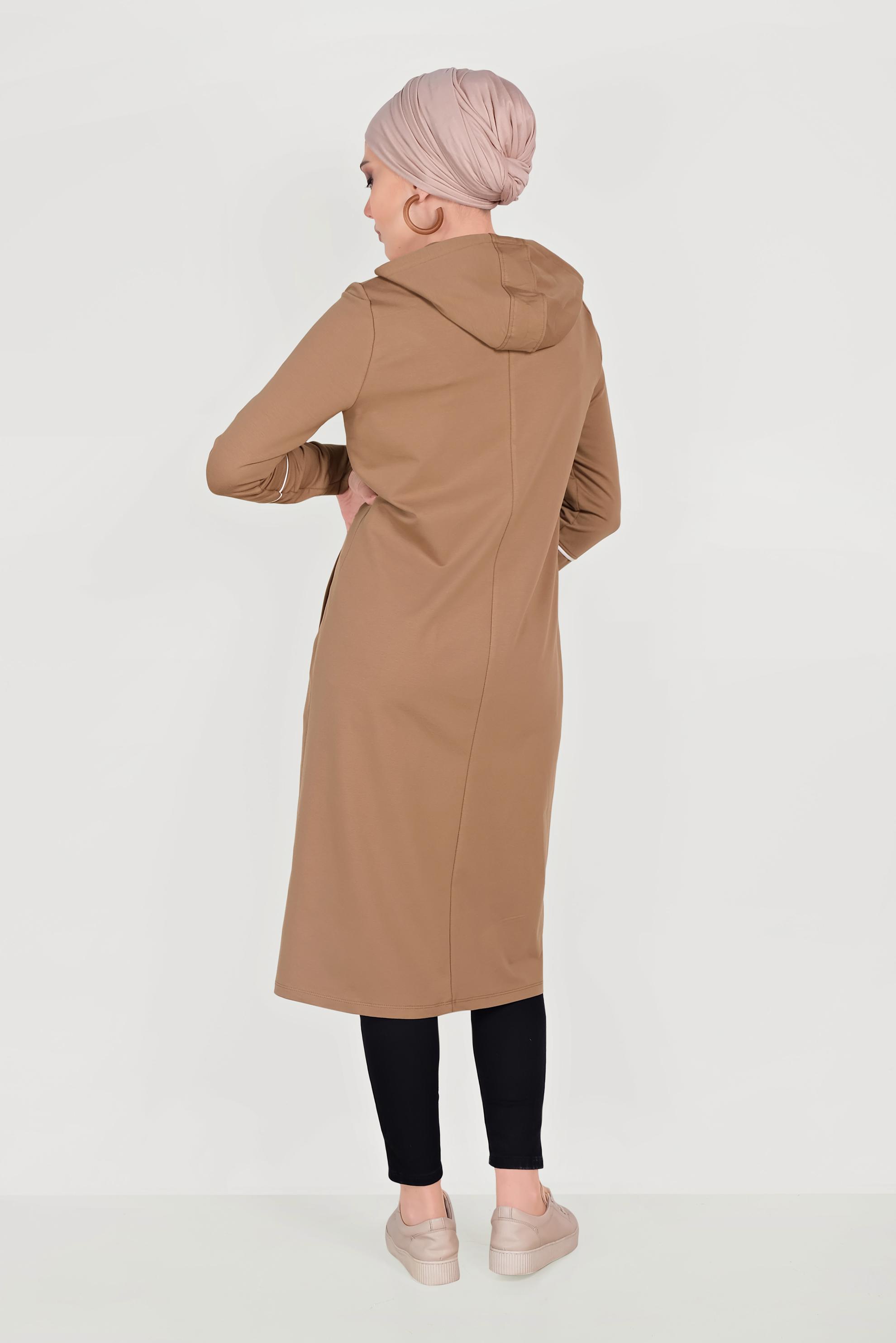Tesettür giyim KAHVE PAMUKLU CEPLİ KAPÜŞONLU EŞOFMAN TUNİK 40681