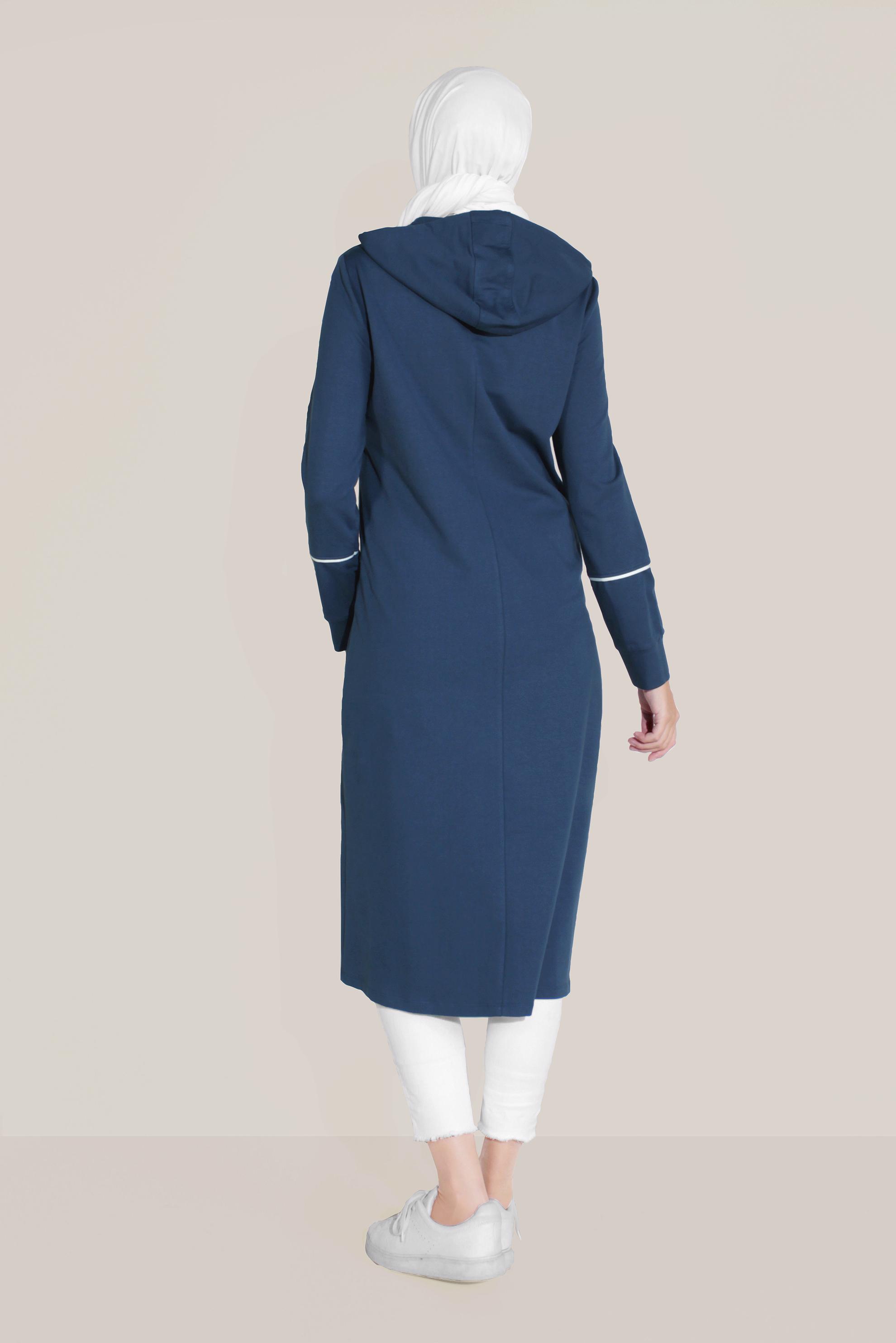 Tesettür giyim LACİVERT PAMUKLU CEPLİ KAPÜŞONLU EŞOFMAN TUNİK 40681