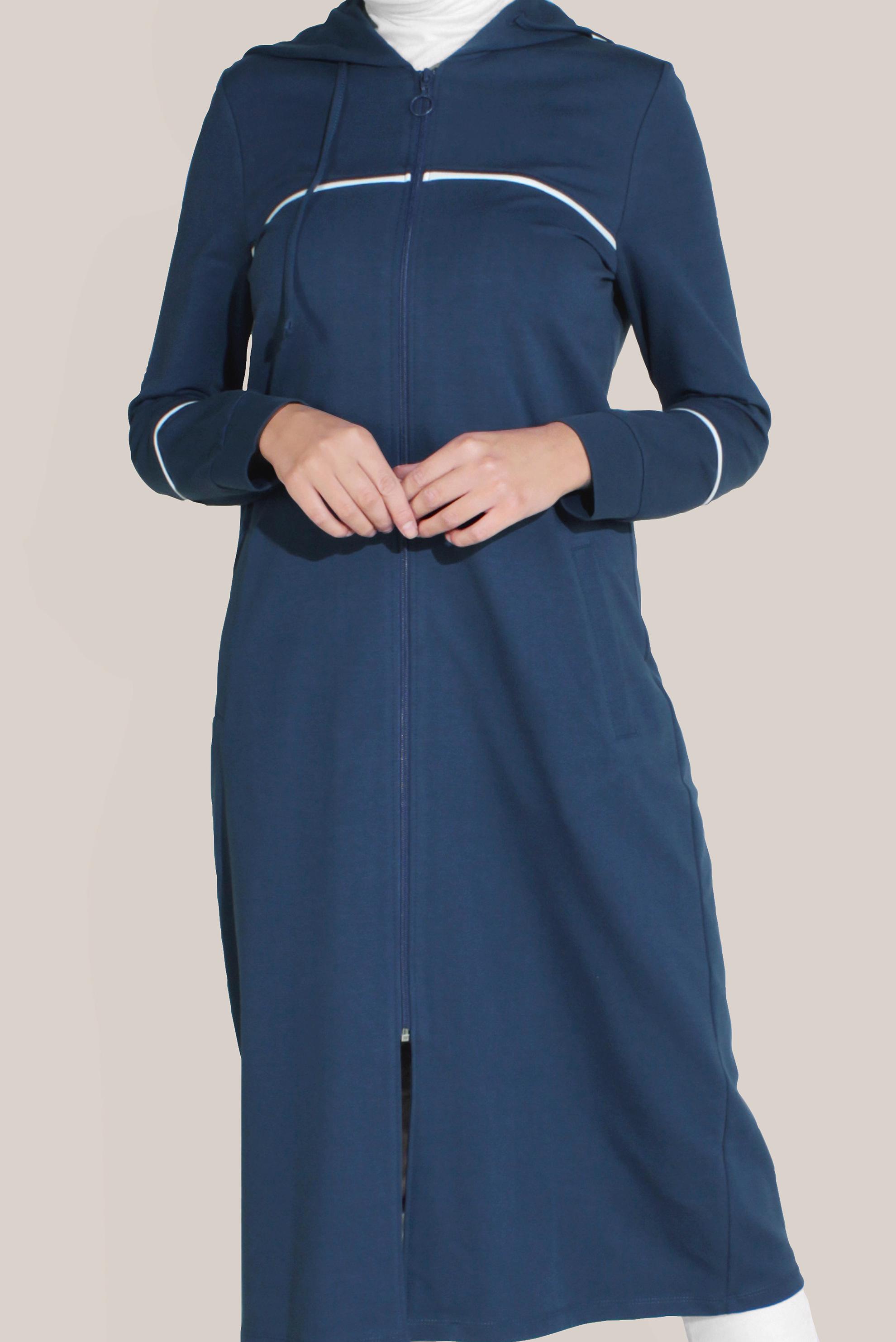 Tesettür giyim LACİVERT PAMUKLU CEPLİ KAPÜŞONLU EŞOFMAN TUNİK 40681