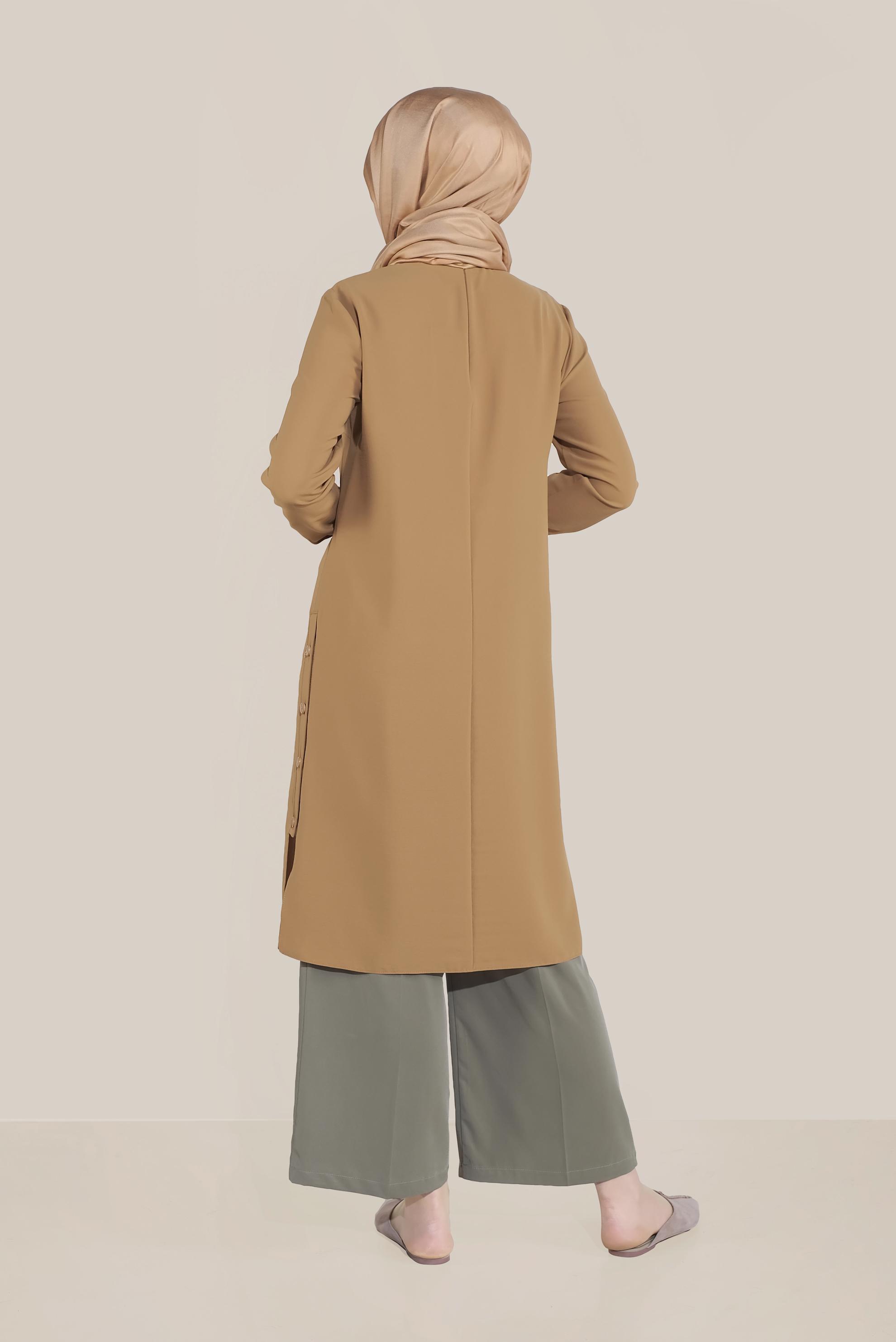 Tesettür giyim SARI YIRTMACI DÜĞMELİ SİVRİ YAKA TUNİK 40686