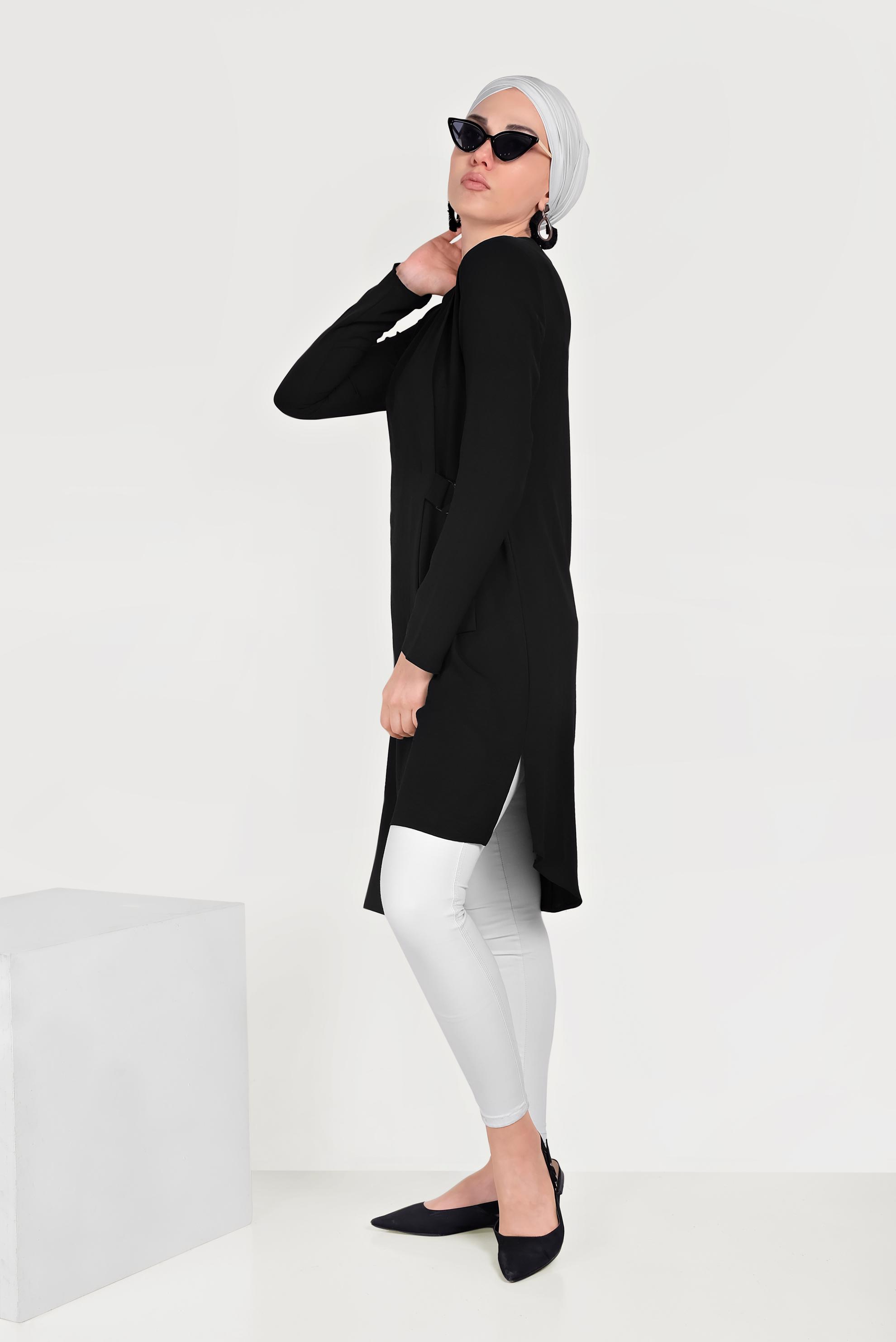 Hijab clothing BLACK BELTED ASYMMETRIC TUNIC 40687