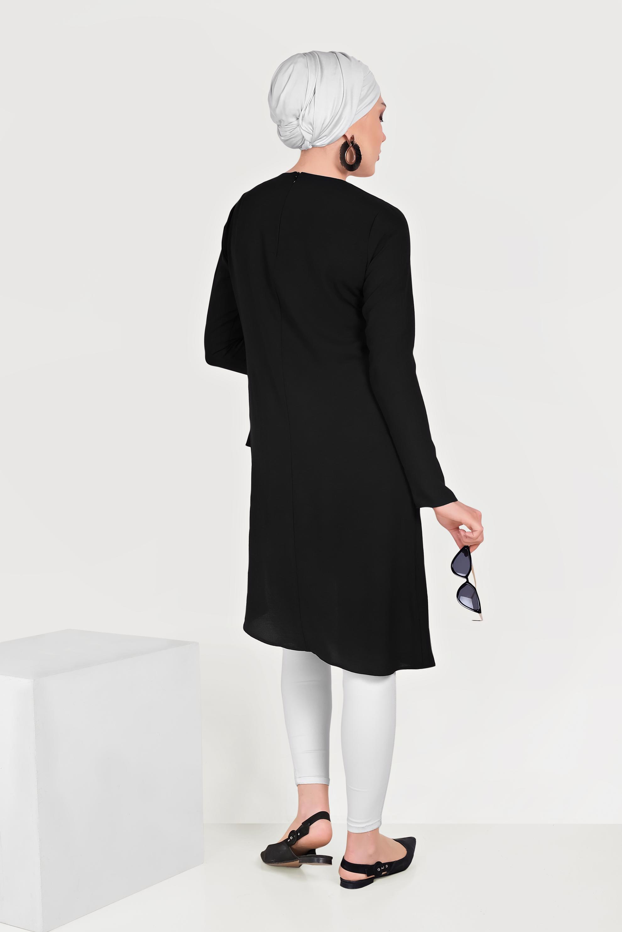 Hijab clothing BLACK BELTED ASYMMETRIC TUNIC 40687