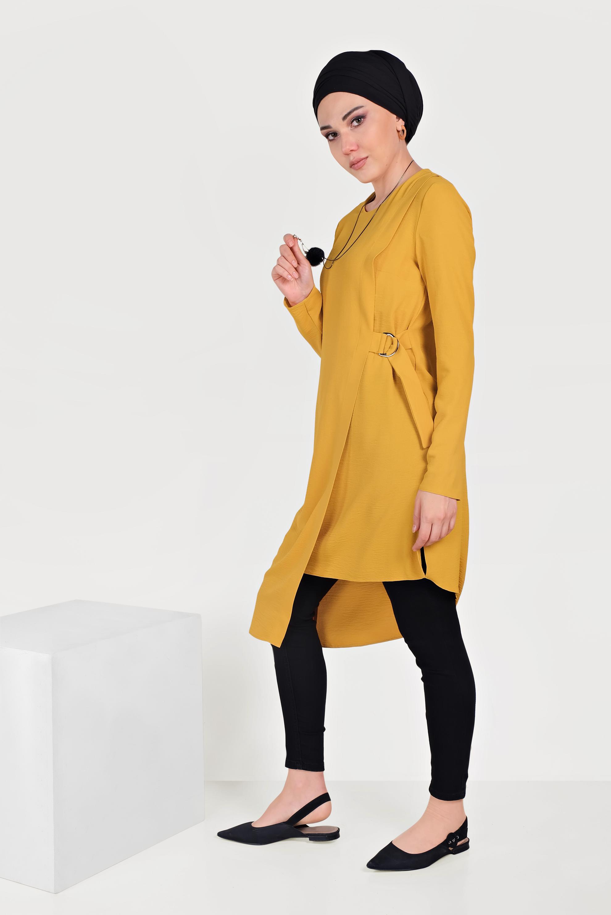 Hijab clothing YELLOW BELTED ASYMMETRIC TUNIC 40687