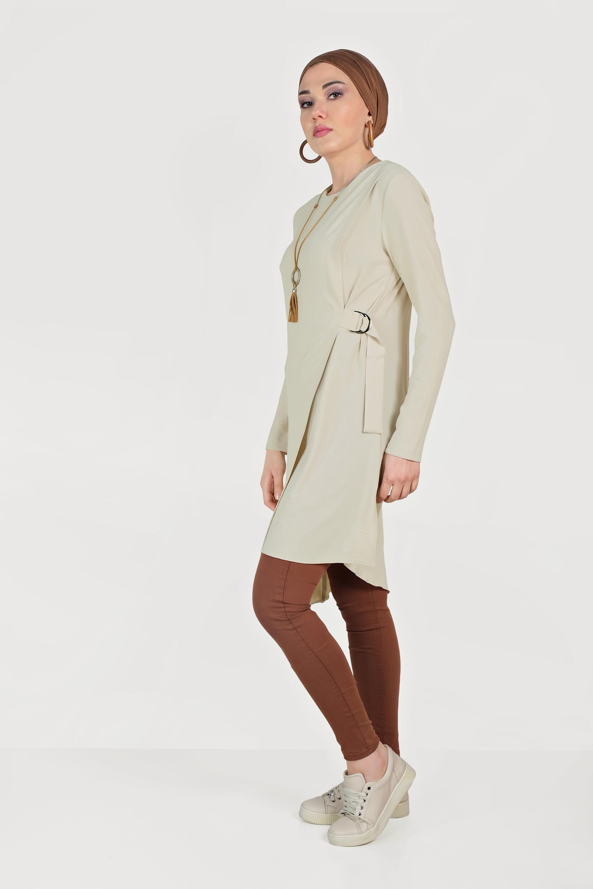 Hijab clothing BEIGE BELTED ASYMMETRIC TUNIC 40687