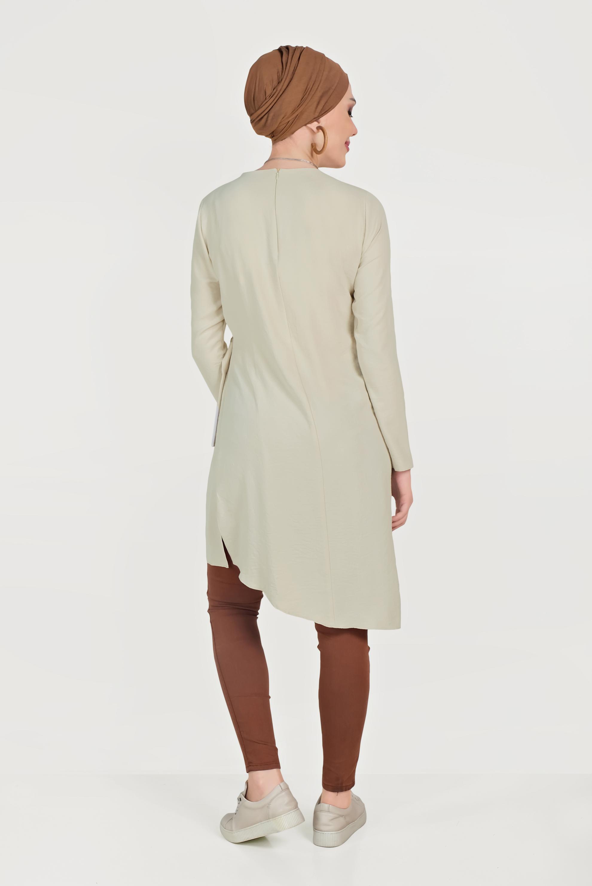 Hijab clothing BEIGE BELTED ASYMMETRIC TUNIC 40687