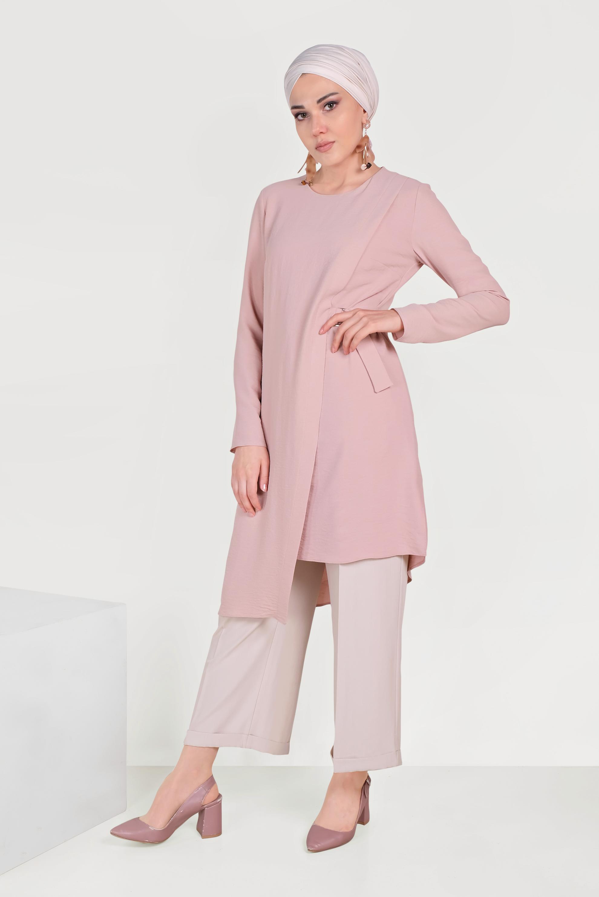 Hijab clothing POWDER BELTED ASYMMETRIC TUNIC 40687