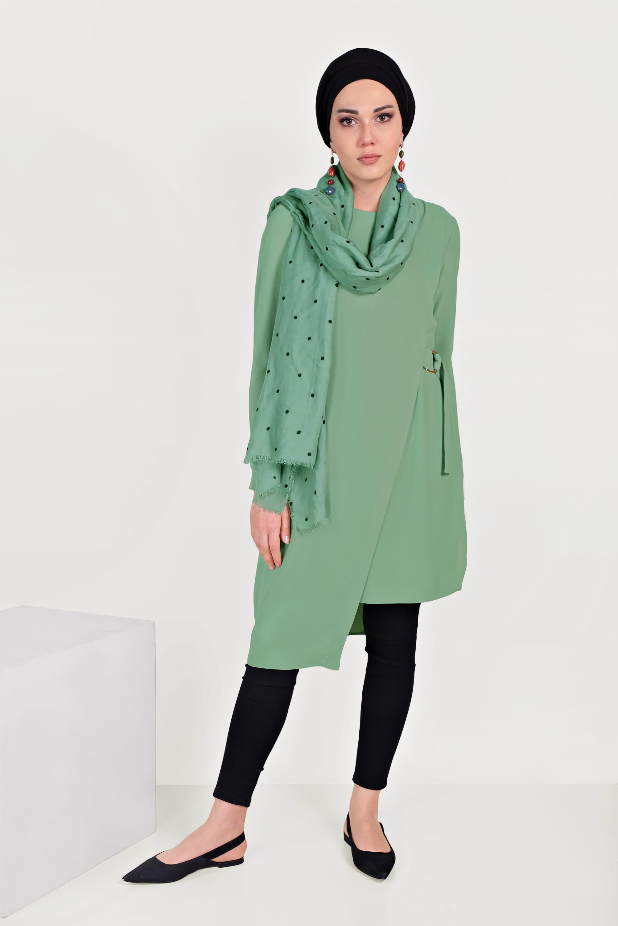Hijab clothing GREEN BELTED ASYMMETRIC TUNIC 40687