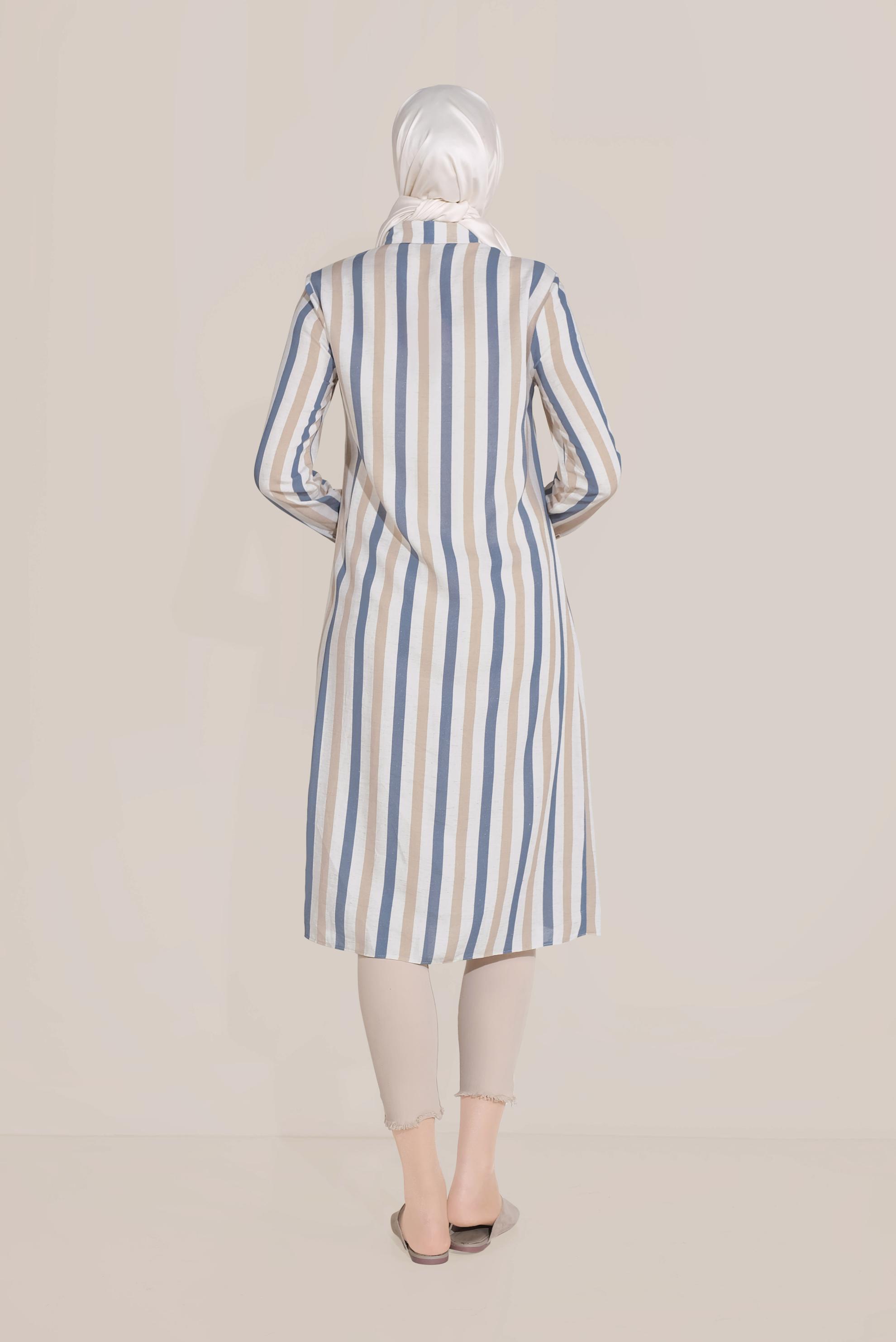 Tesettür giyim LACİVERT ÇİZGİLİ BOYDAN DÜĞMELİ TUNİK 40699