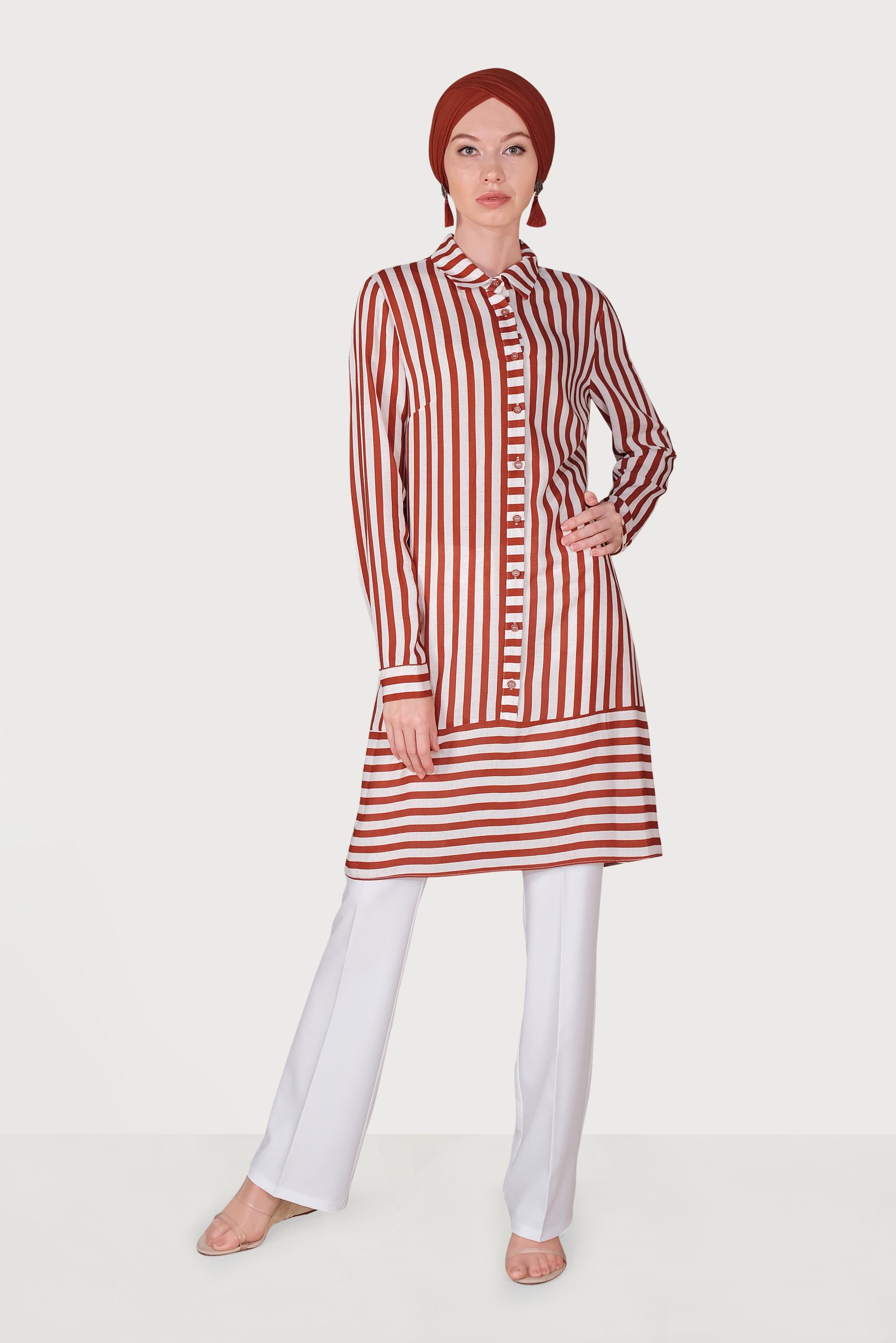 Tesettür giyim TURUNCU ÇİZGİLİ TUNİK 40700