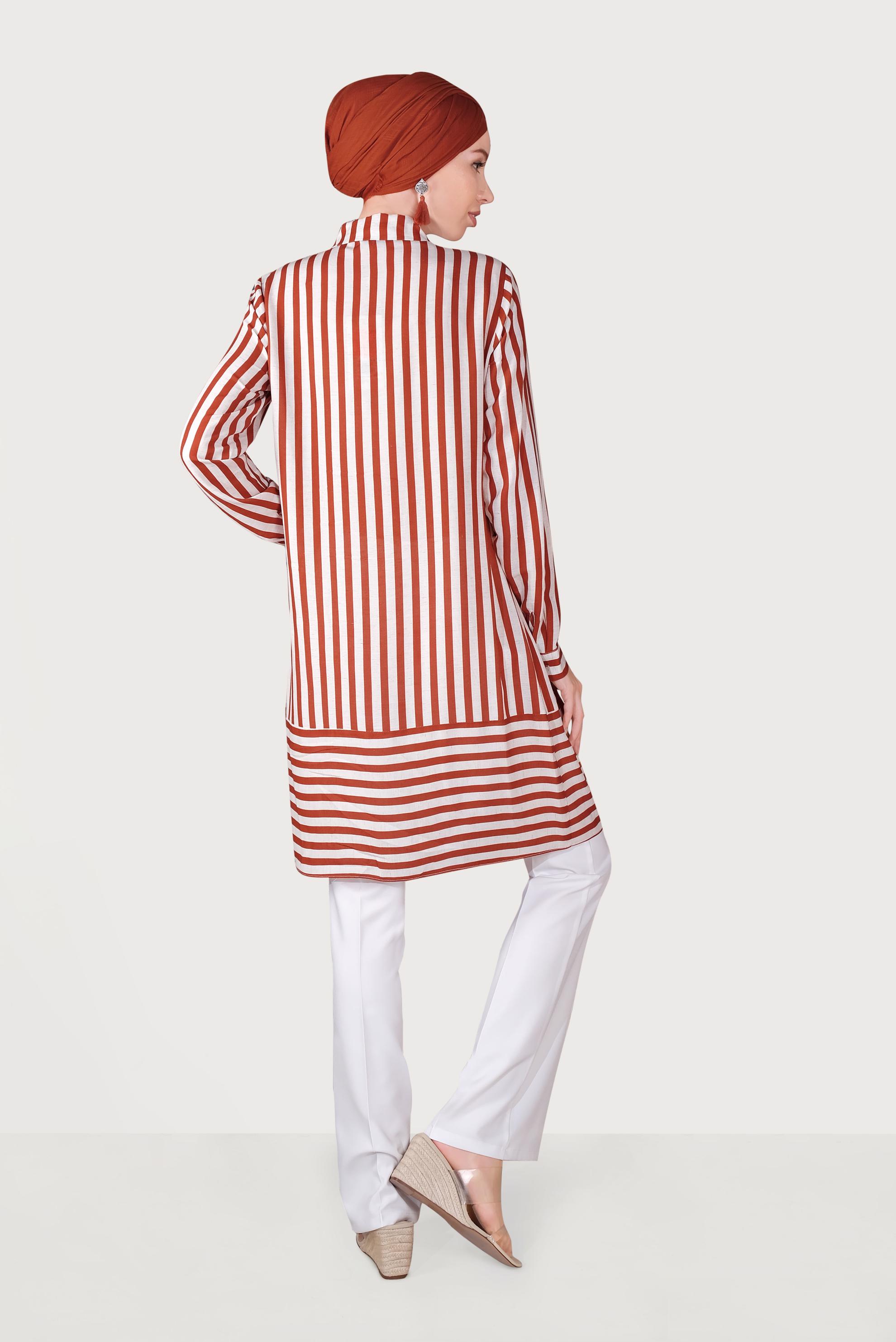 Tesettür giyim TURUNCU ÇİZGİLİ TUNİK 40700