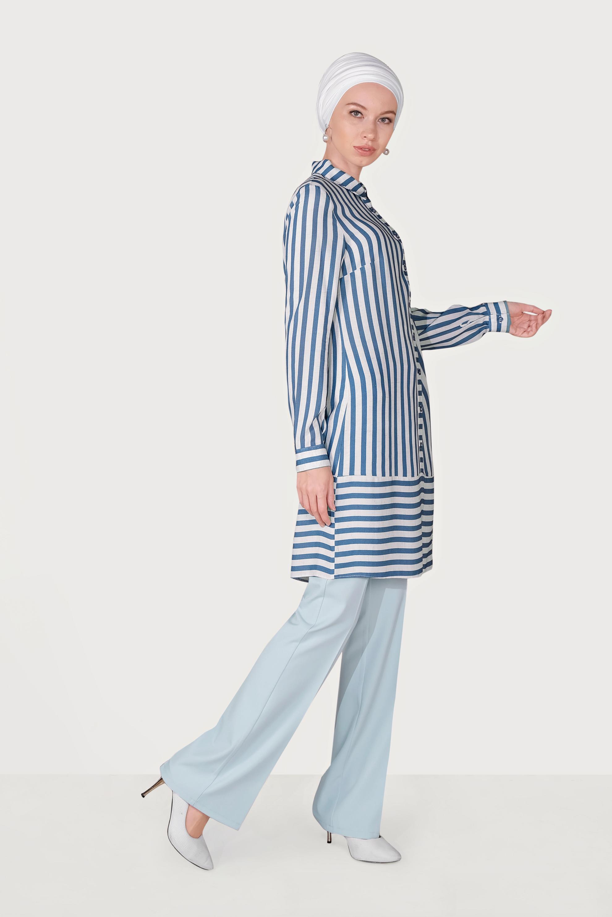 Tesettür giyim LACİVERT ÇİZGİLİ TUNİK 40700