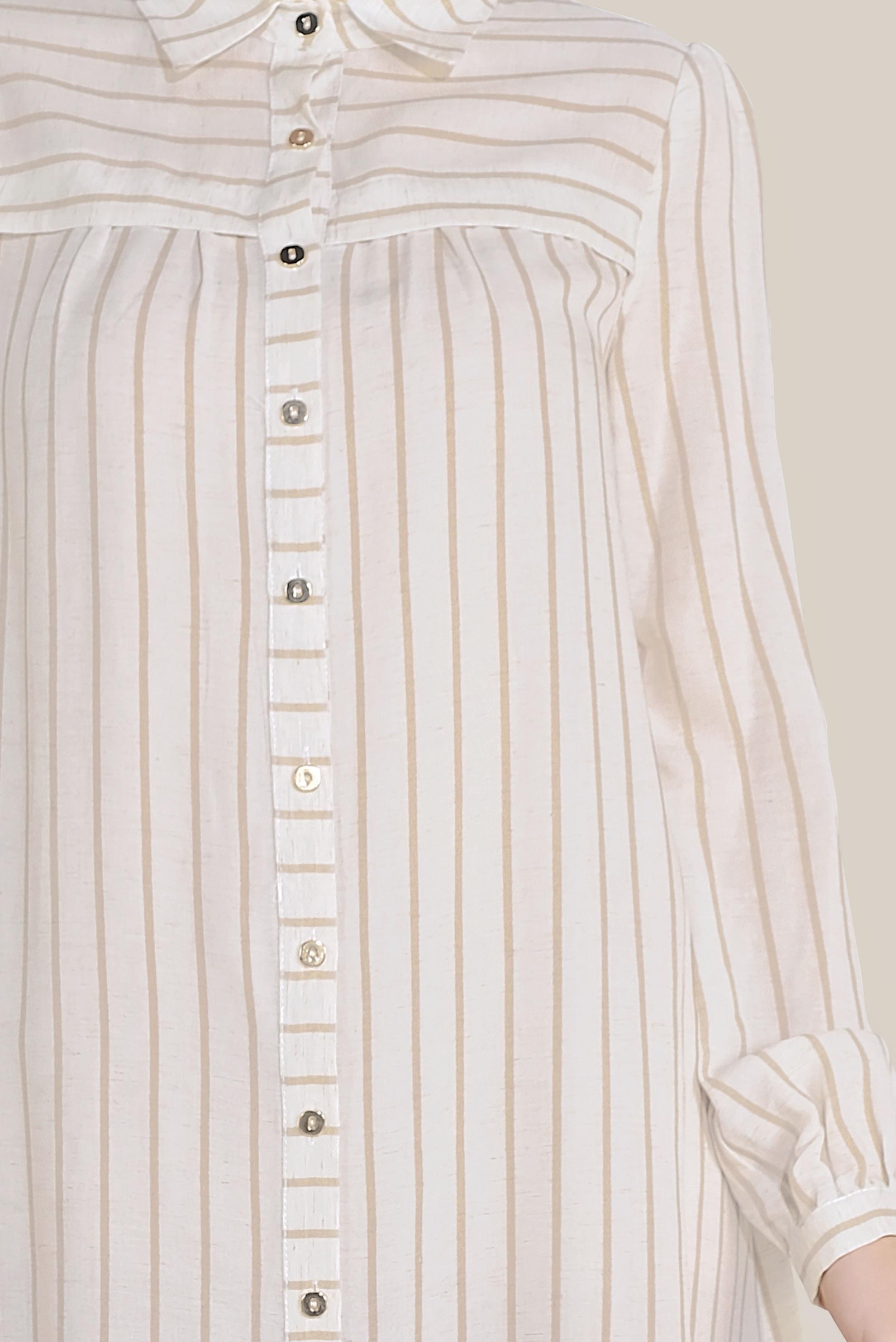 Tesettür giyim BEJ BOYDAN DÜĞMELİ ÇİZGİLİ TUNİK 40701 