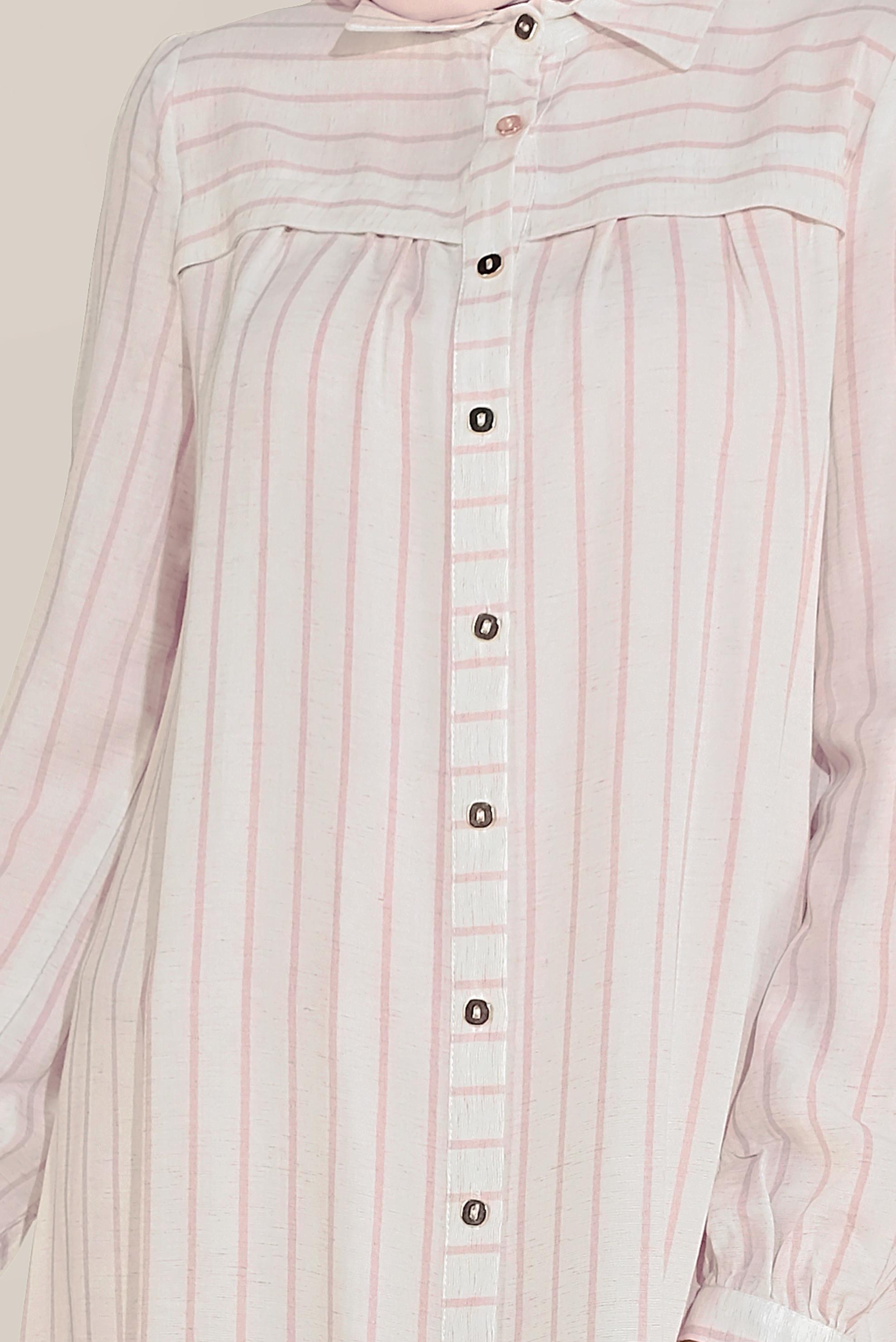 Tesettür giyim PUDRA BOYDAN DÜĞMELİ ÇİZGİLİ TUNİK 40701 