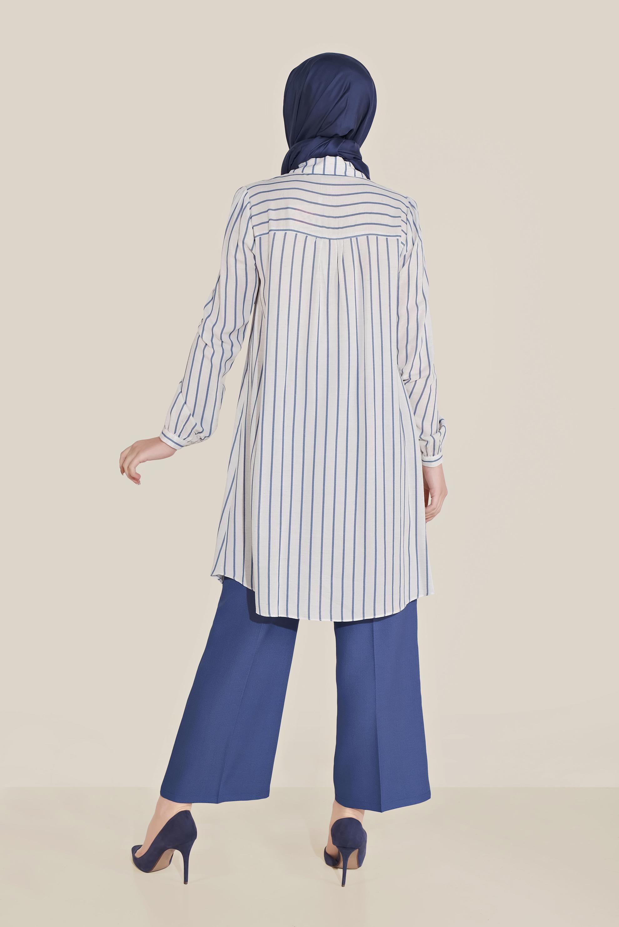 Tesettür giyim LACİVERT BOYDAN DÜĞMELİ ÇİZGİLİ TUNİK 40701 