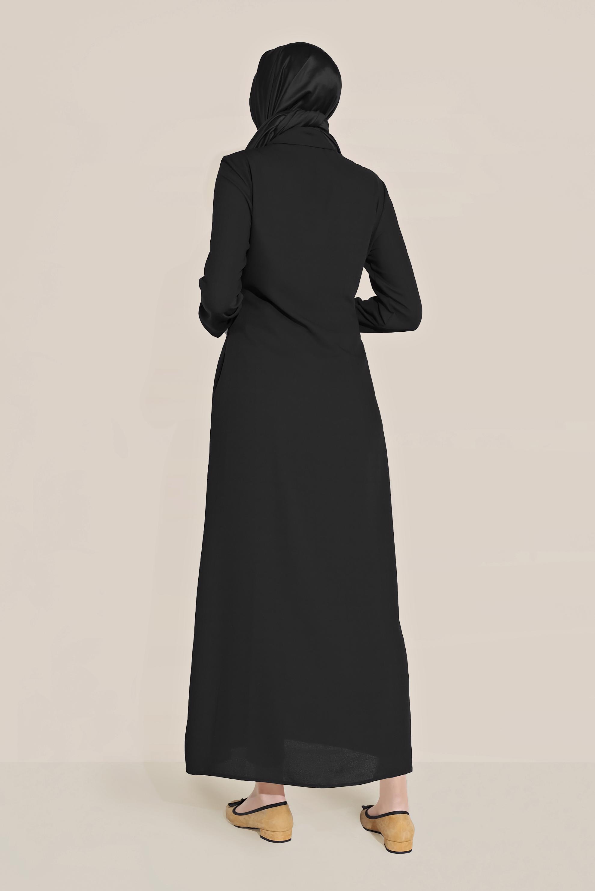 Tesettür giyim SİYAH BEL KISMI BÜZGÜLÜ BAĞCIKLI TUNİK 40706