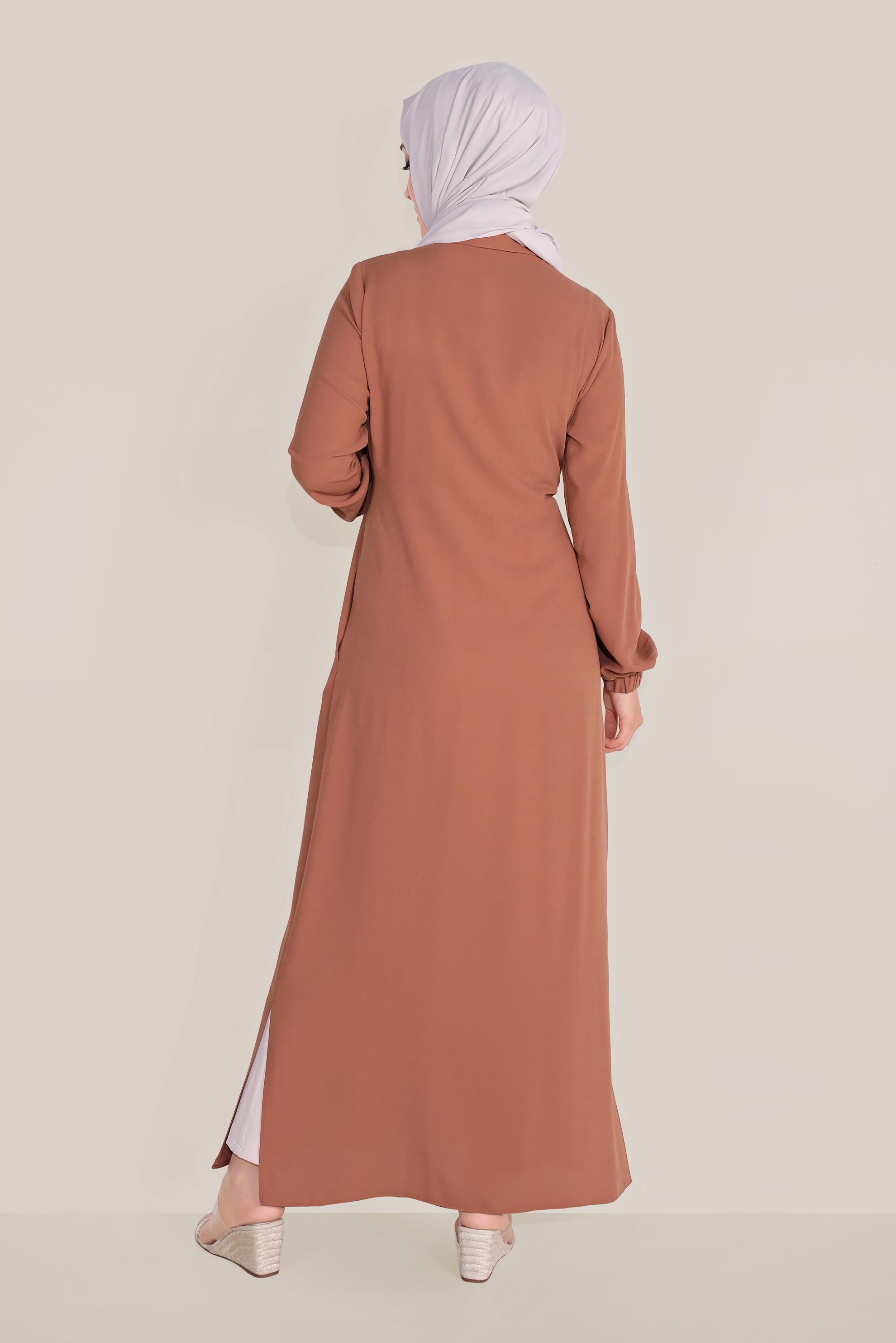 Tesettür giyim TURUNCU BEL KISMI BÜZGÜLÜ BAĞCIKLI TUNİK 40706