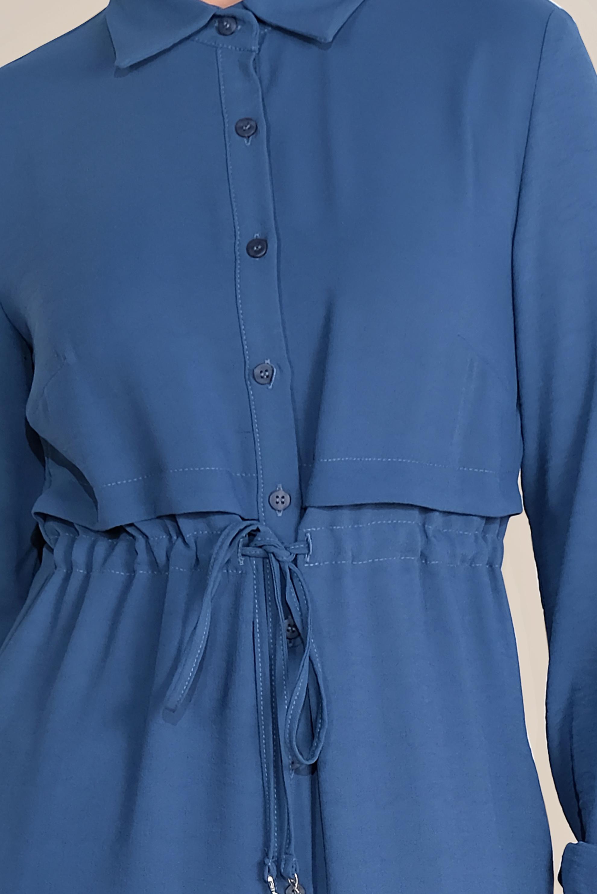 Tesettür giyim LACİVERT BEL KISMI BÜZGÜLÜ BAĞCIKLI TUNİK 40706