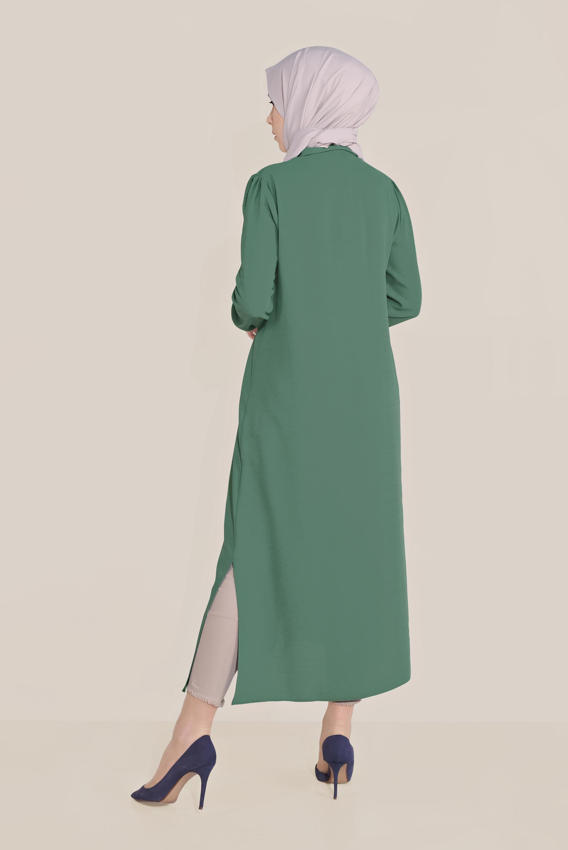 Tesettür giyim YEŞİL ÇİÇEK NAKIŞLI TUNİK 40707 