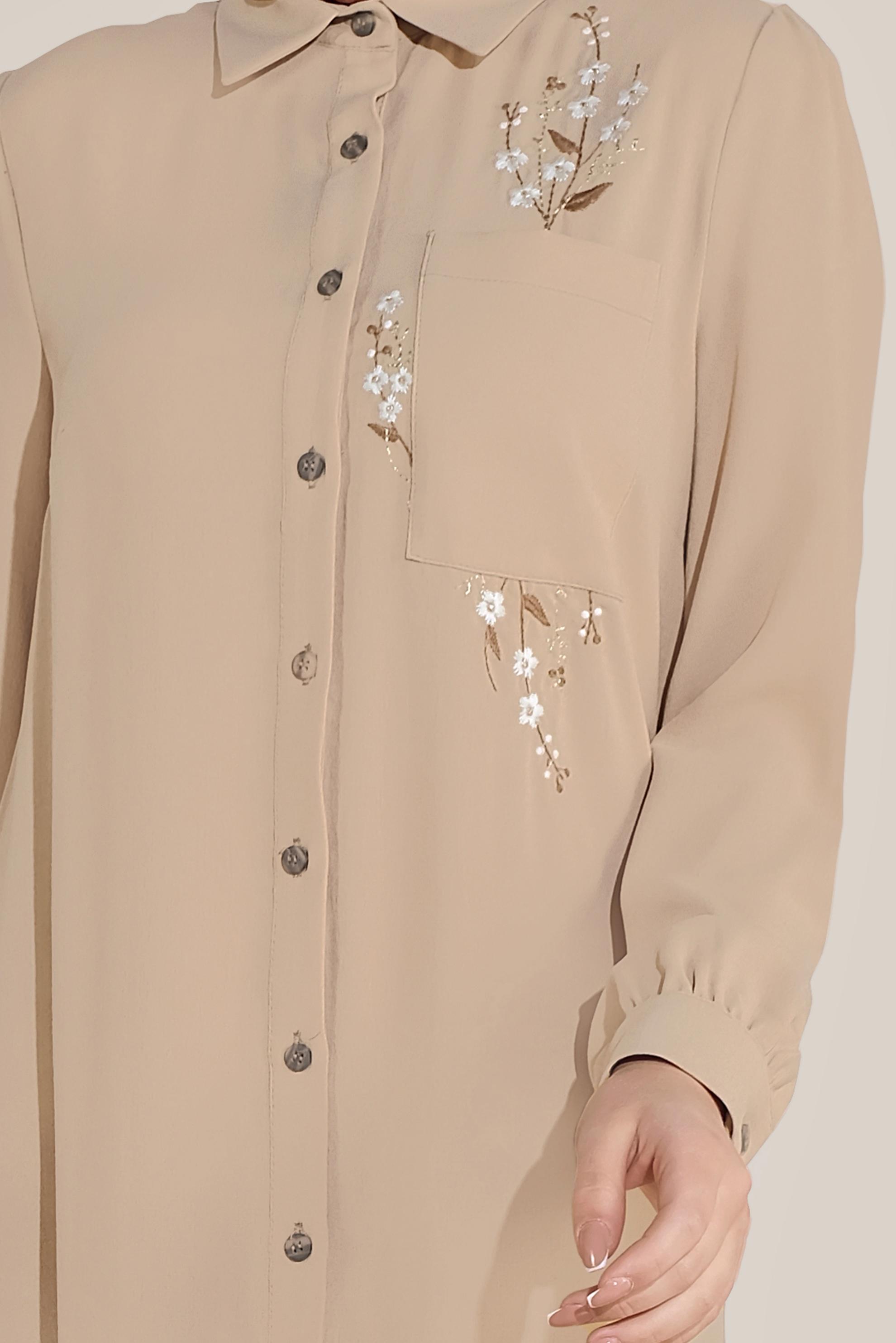 Tesettür giyim BEJ ÇİÇEK NAKIŞLI TUNİK 40707 