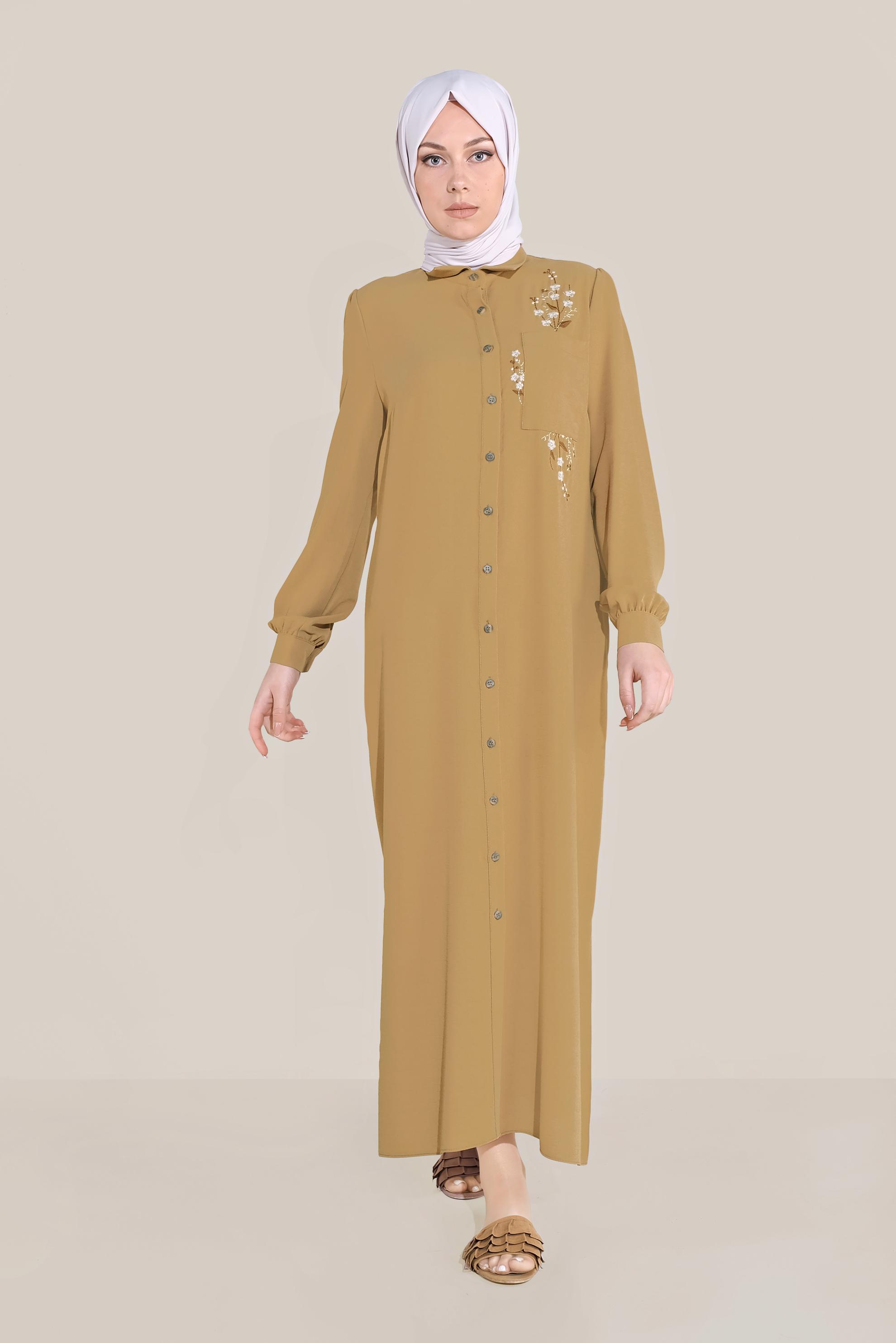 Tesettür giyim SARI ÇİÇEK NAKIŞLI TUNİK 40707 