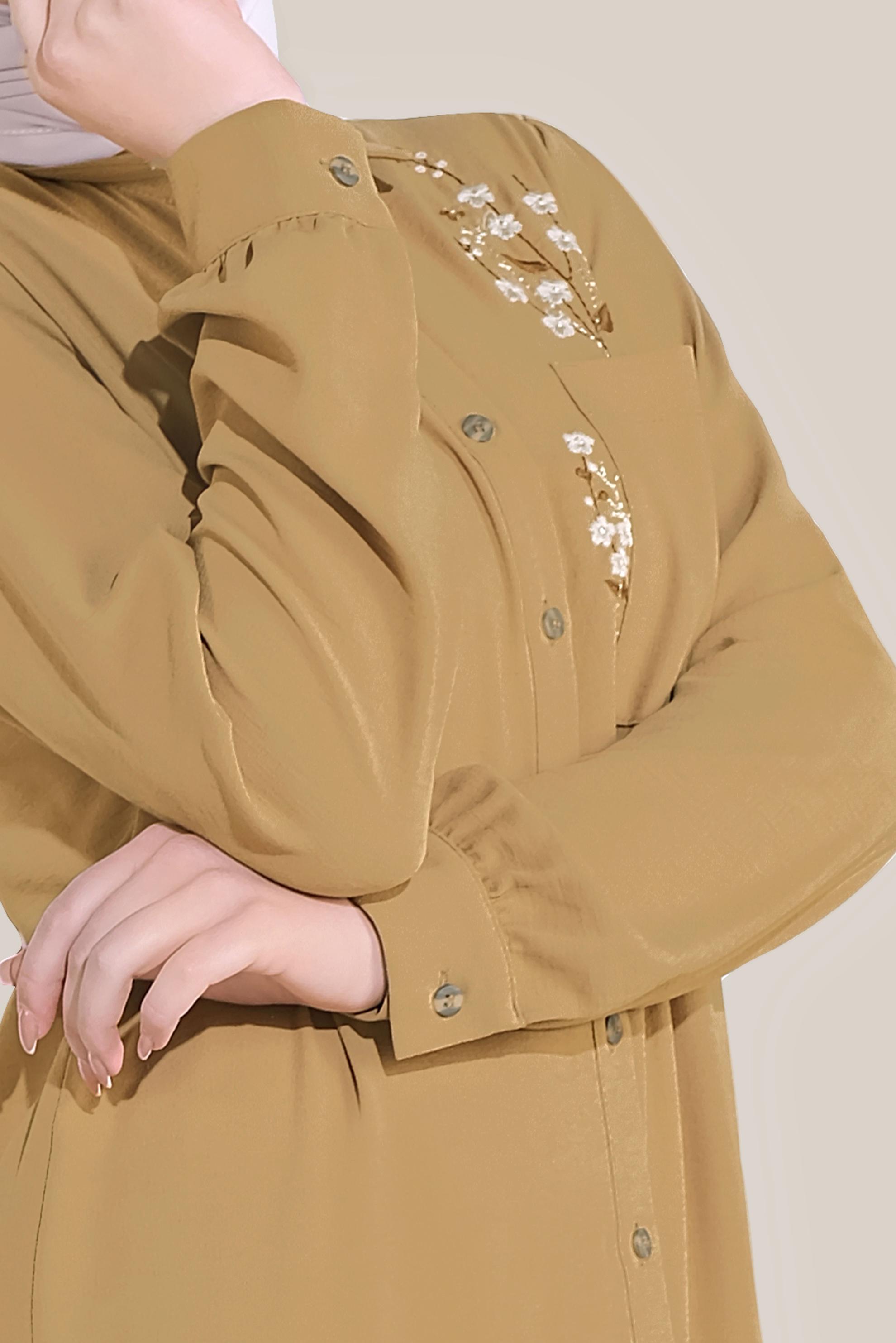 Tesettür giyim SARI ÇİÇEK NAKIŞLI TUNİK 40707 