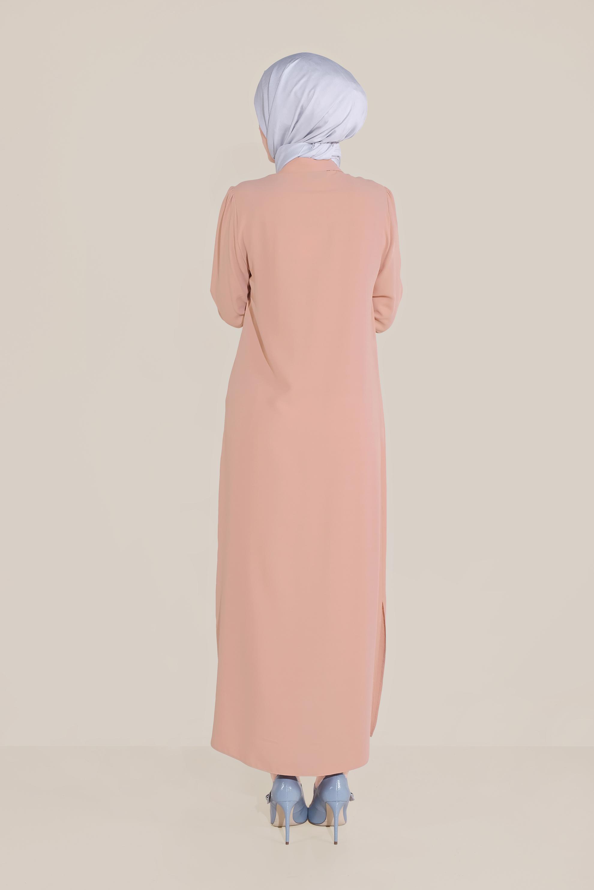 Tesettür giyim PUDRA ÇİÇEK NAKIŞLI TUNİK 40707 