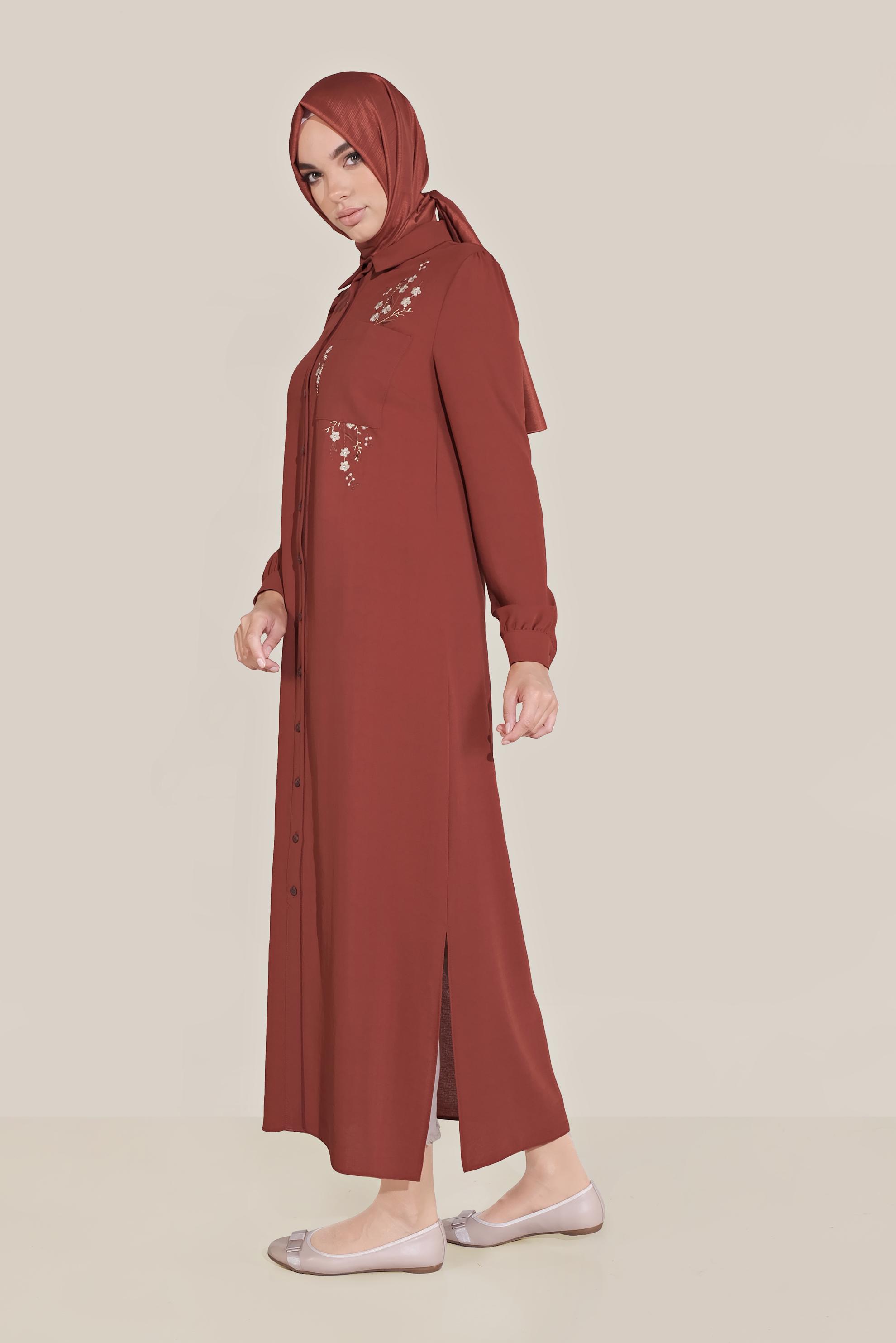 Tesettür giyim BORDO ÇİÇEK NAKIŞLI TUNİK 40707 
