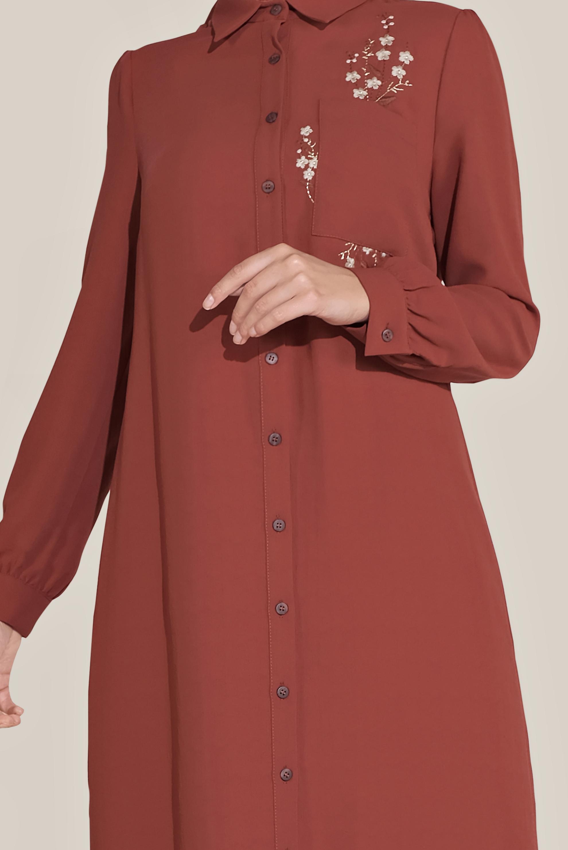 Tesettür giyim BORDO ÇİÇEK NAKIŞLI TUNİK 40707 