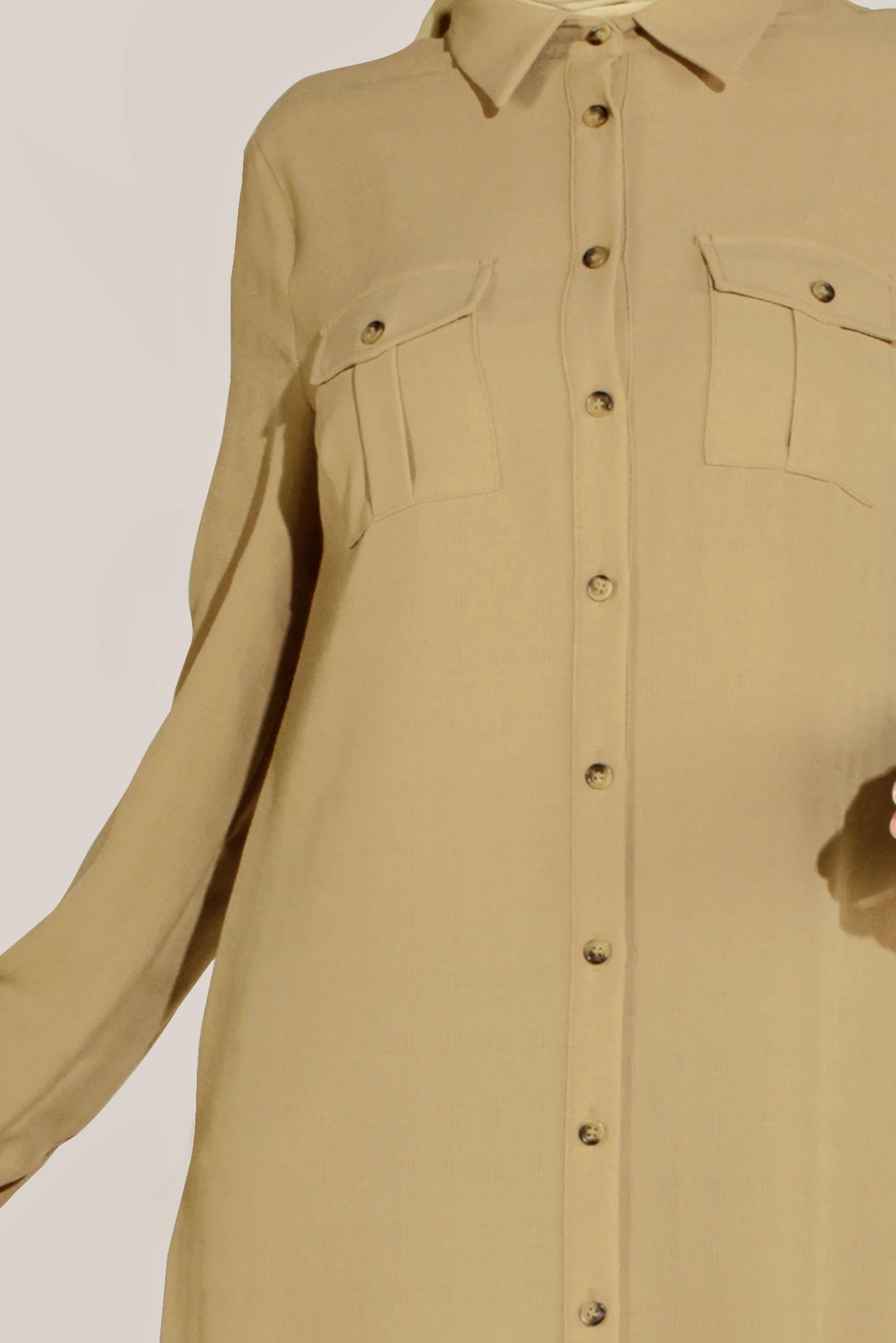 Tesettür giyim KAHVE BOYDAN DÜĞMELİ ERKEK YAKA TUNİK 40708 