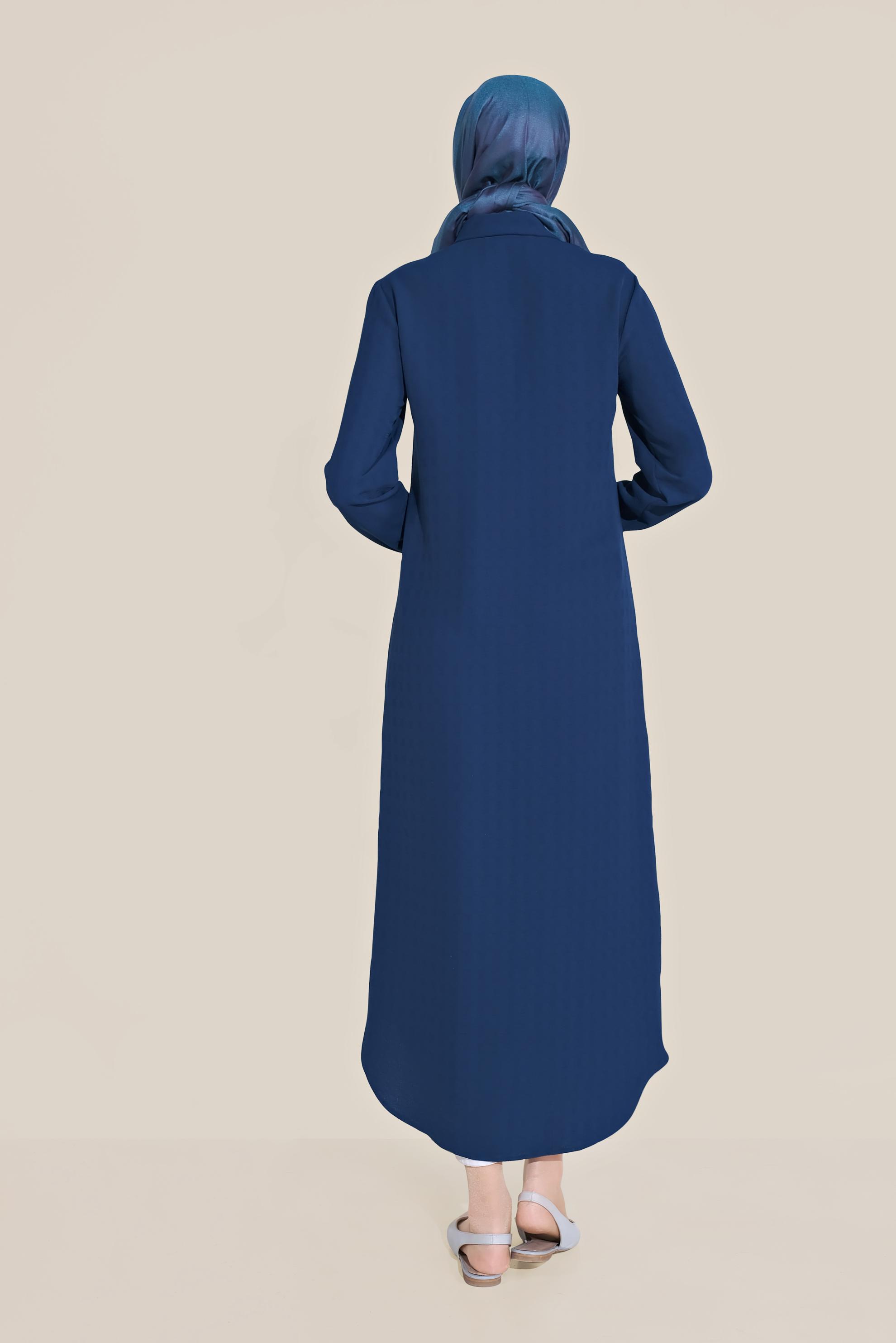 Tesettür giyim LACİVERT BOYDAN DÜĞMELİ ERKEK YAKA TUNİK 40708 