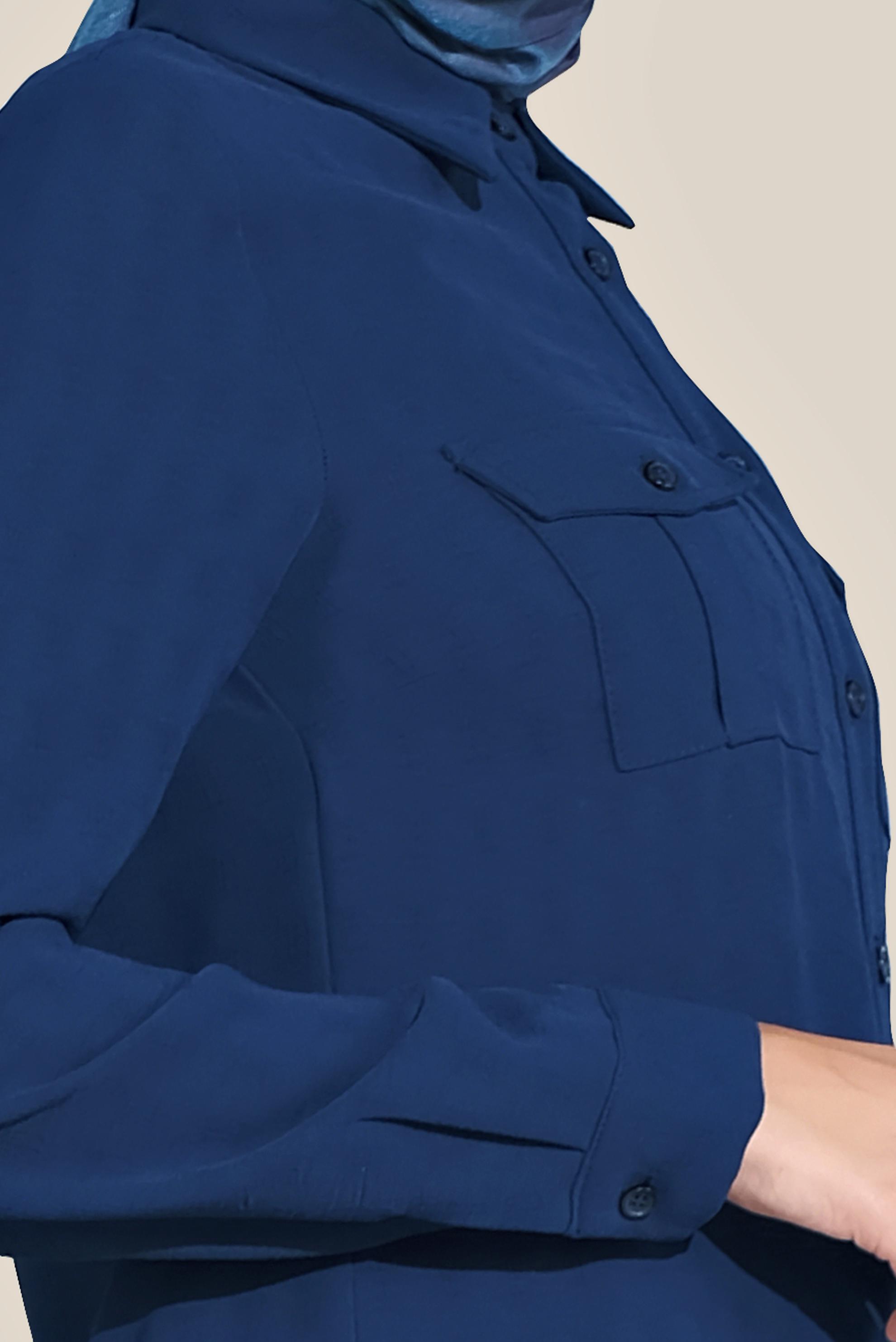 Tesettür giyim LACİVERT BOYDAN DÜĞMELİ ERKEK YAKA TUNİK 40708 